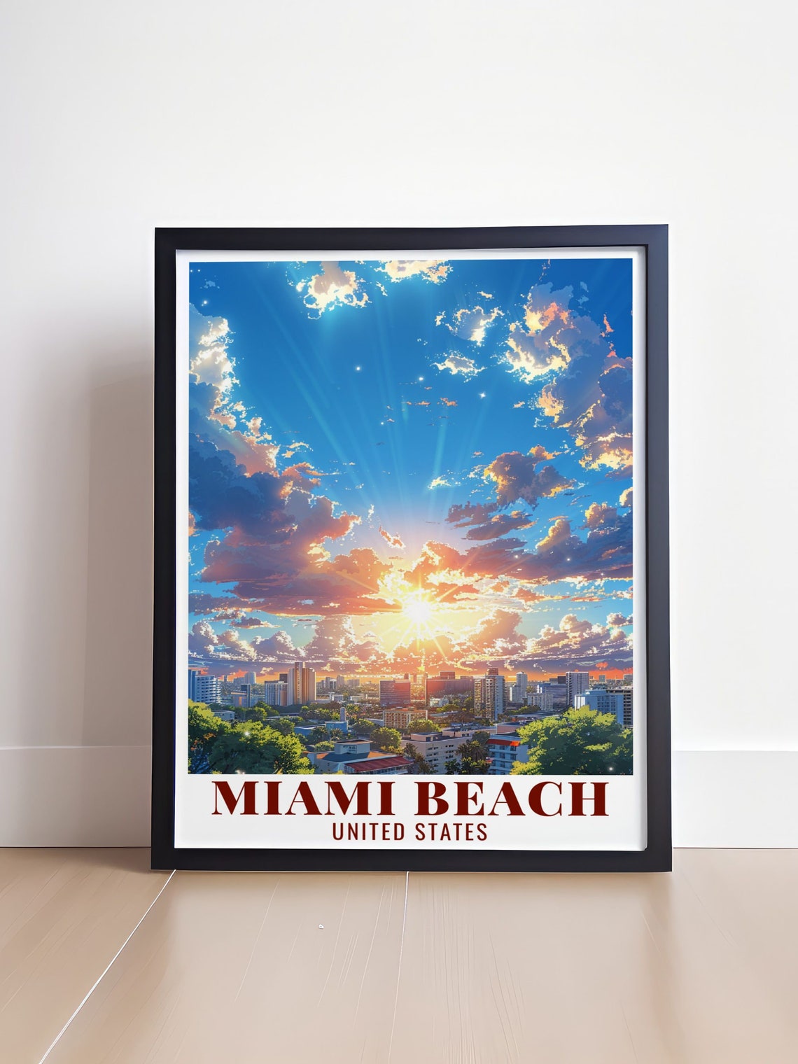 Miami Beach City Skyline Under A Dramatic Golden Sunset Sky Poster - Image 4
