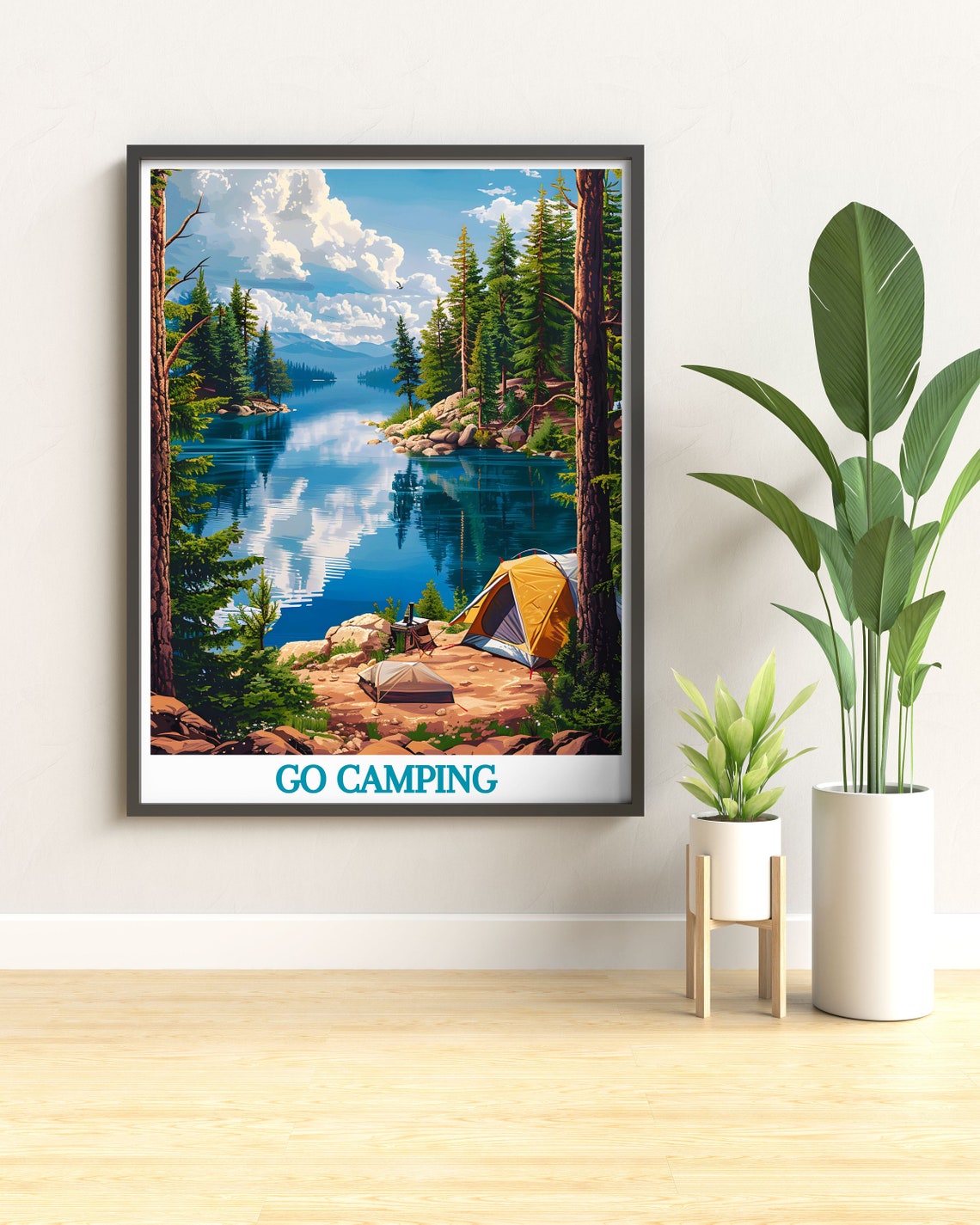 Go Camping Lakeside Poster Tent By The Calm Blue Lake Shore Pines - Image 2