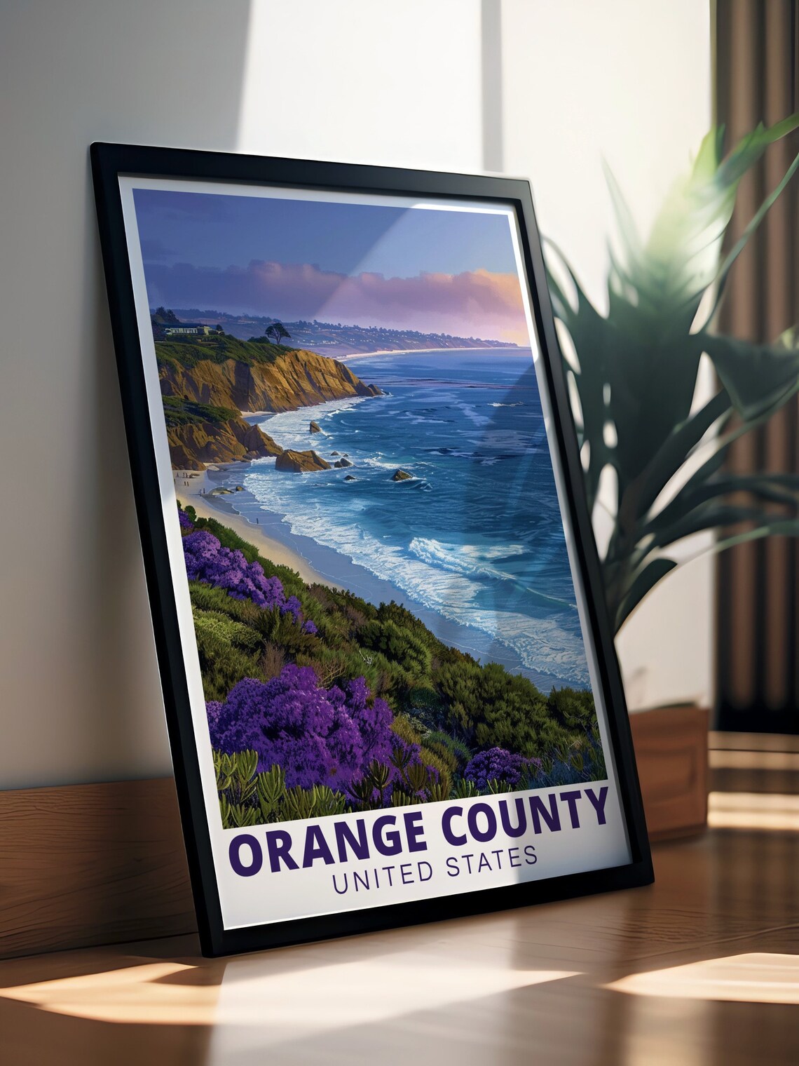 Orange County California Crystal Cove Bluffs Purple Blooms Surf Poster - Image 2