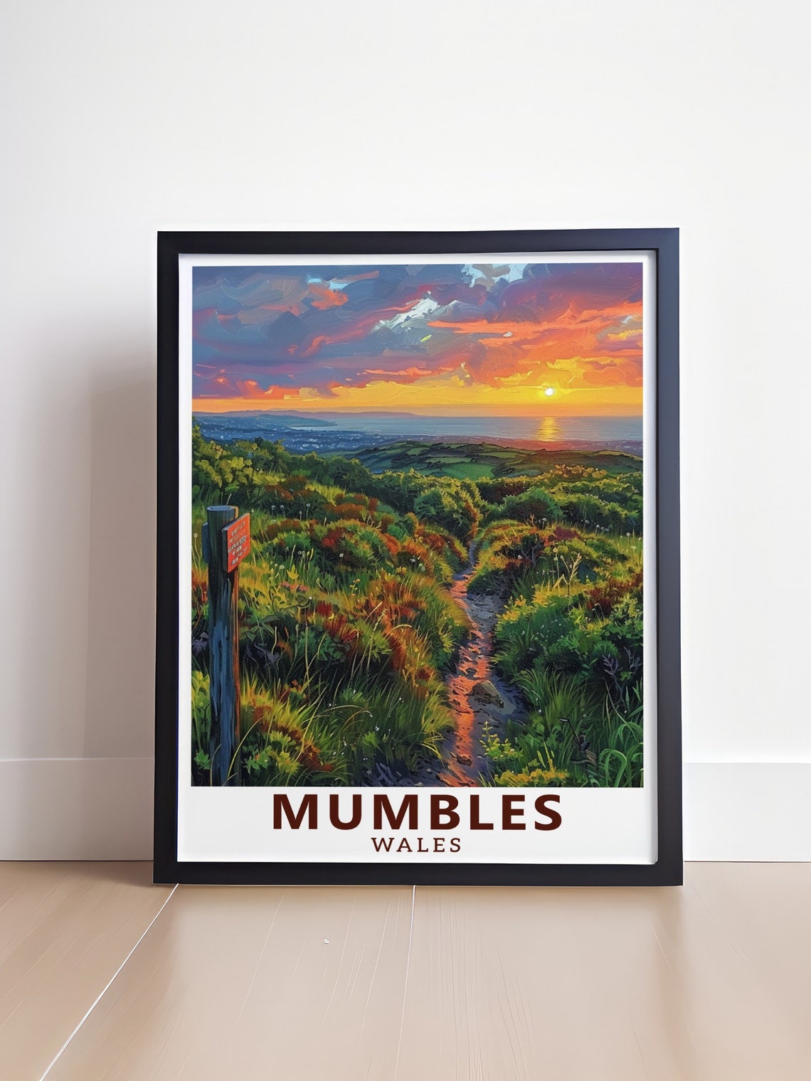 Mumbles Wales Sunset Hilltop Trail Coast View Travel Art Poster - Image 4