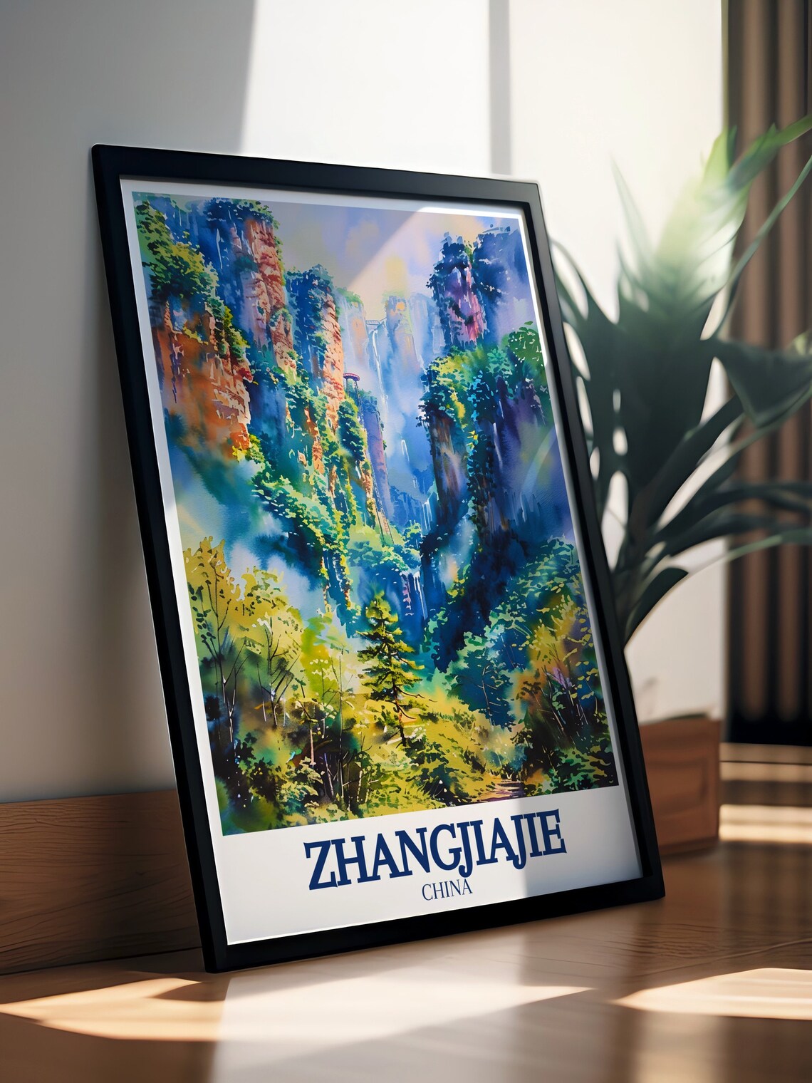 Zhangjiajie China Misty Pillar Forest Watercolor Scenic Travel Poster - Image 2