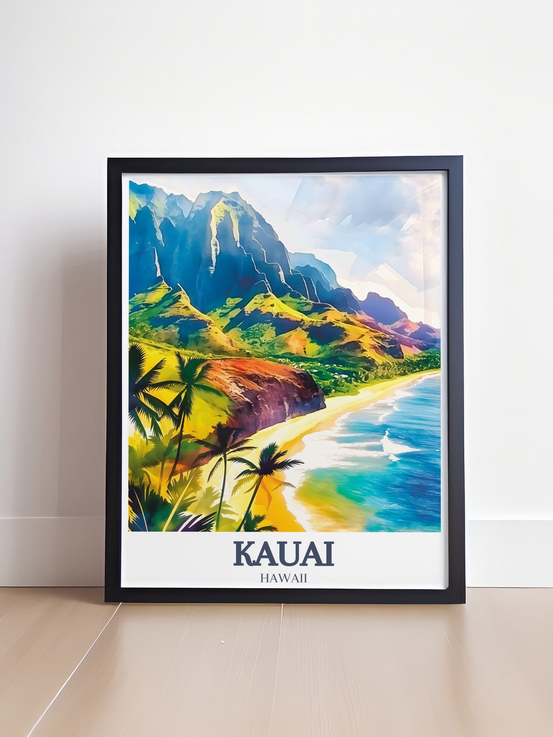 Kauai Na Pali Coast Emerald Sea Cliffs Palms Hawaii Travel Poster - Image 4