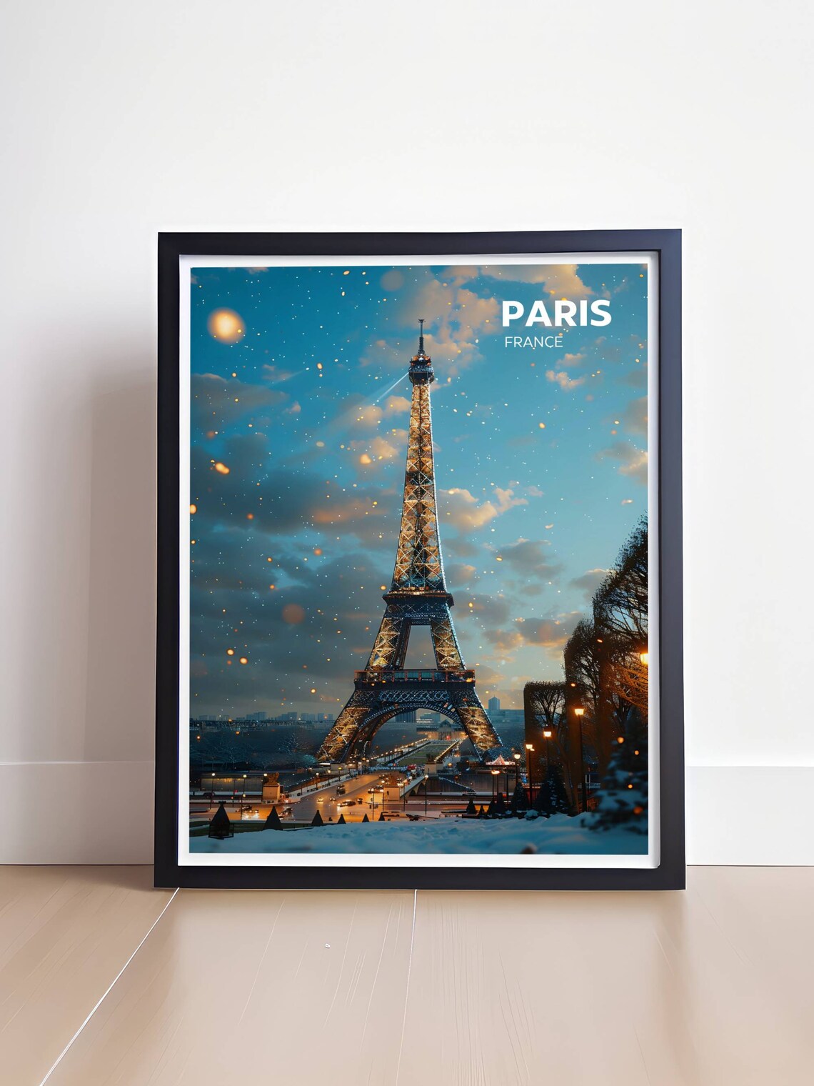 Paris France Eiffel Tower Above a Snowy Dusk City Scene Poster - Image 4