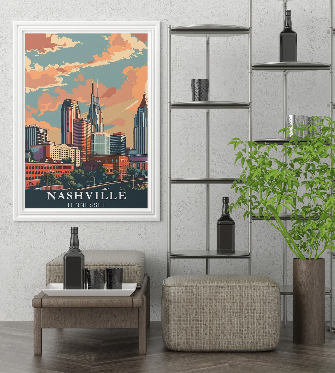 Nashville Tennessee Downtown Skyline Sunset Cityscape Travel Poster - Image 3