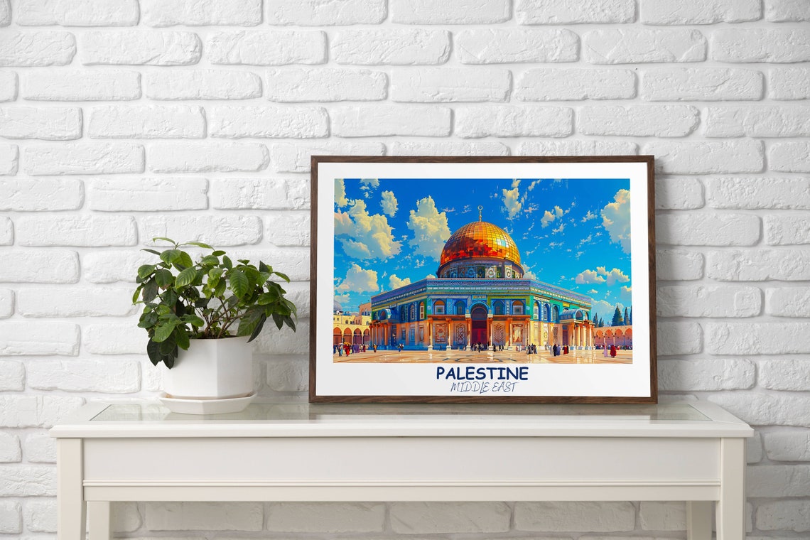 Palestine Travel Print Dome Of The Rock Palestine Travel Gift Vintage Travel Poster Printable City Poster - Image 2