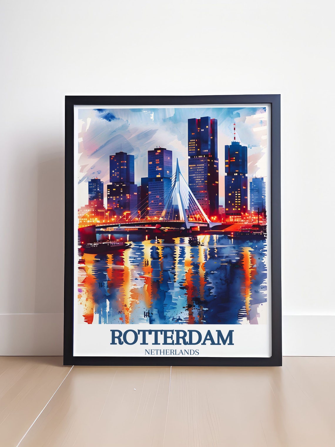 Rotterdam Skyline And Erasmus Bridge Night City Lights Poster - Image 4