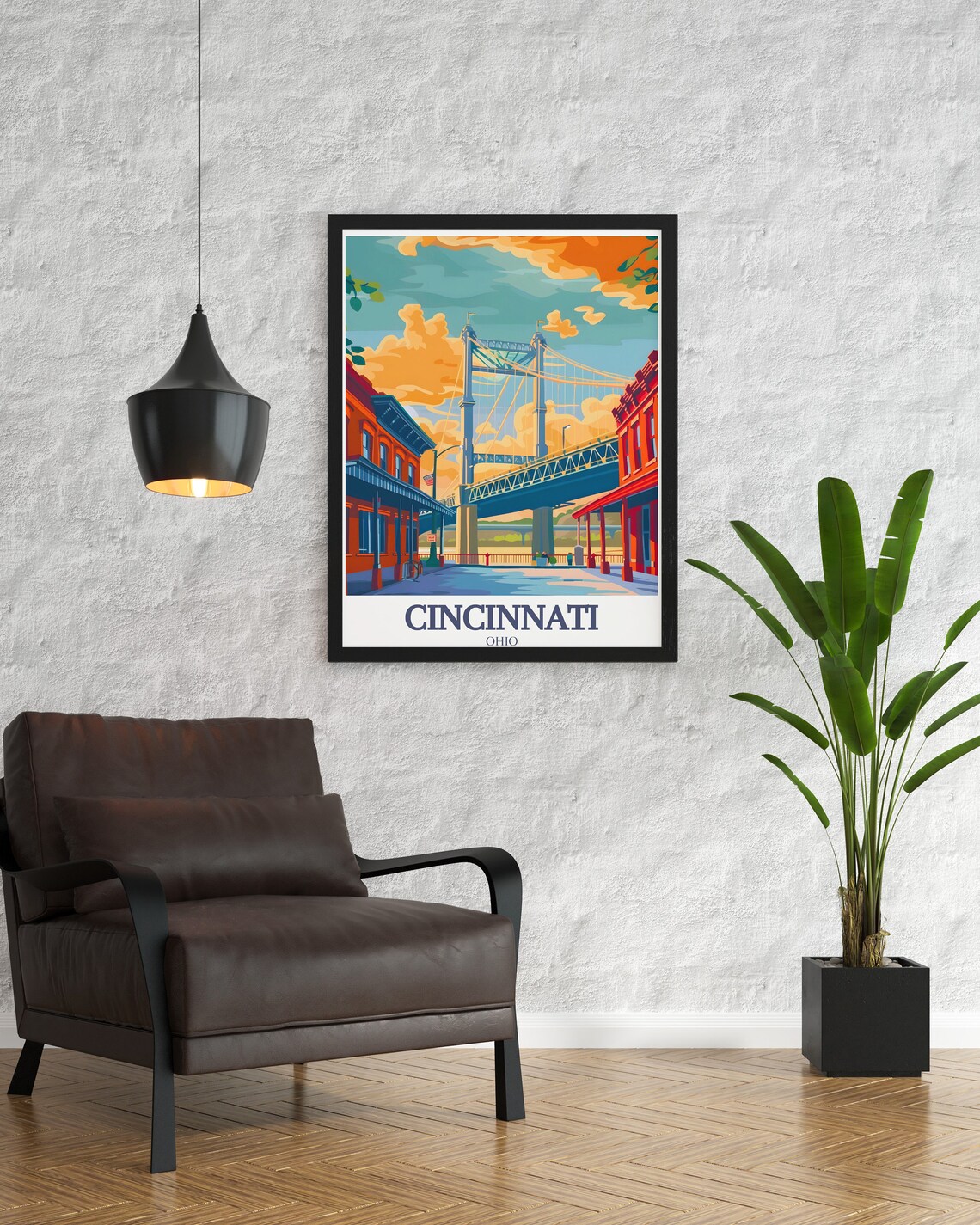 Cincinnati Ohio Roebling Suspension Bridge Brick Street Travel Poster - Image 3