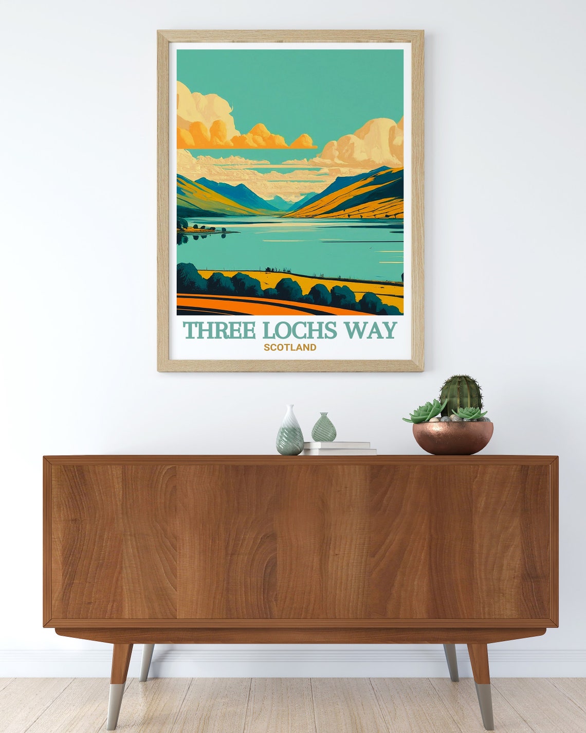 Three Lochs Way Scotland Loch Golden Hills Graphic Road Poster - Image 3