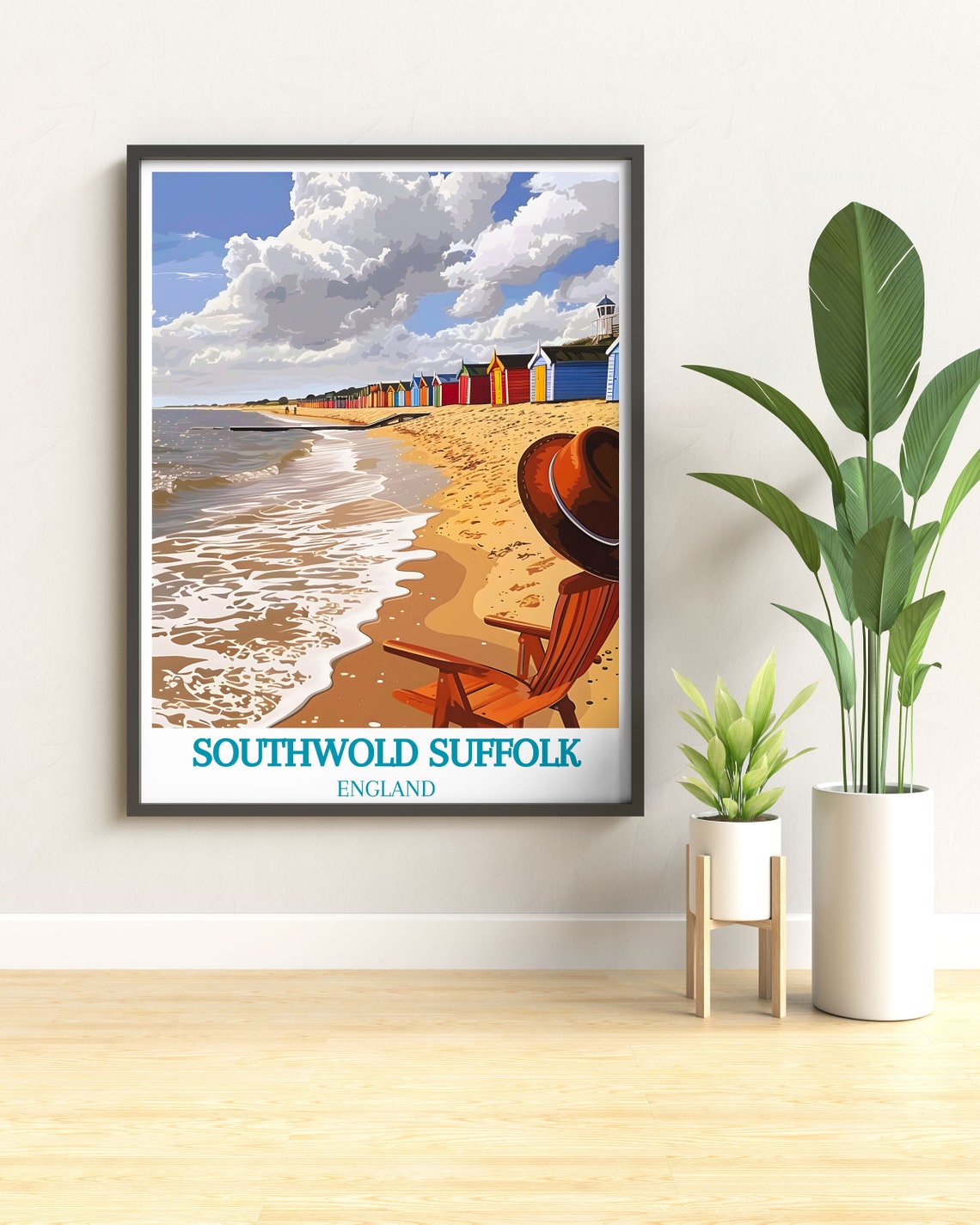 Southwold Suffolk Colorful Beach Huts Seaside Retro Travel Poster - Image 2
