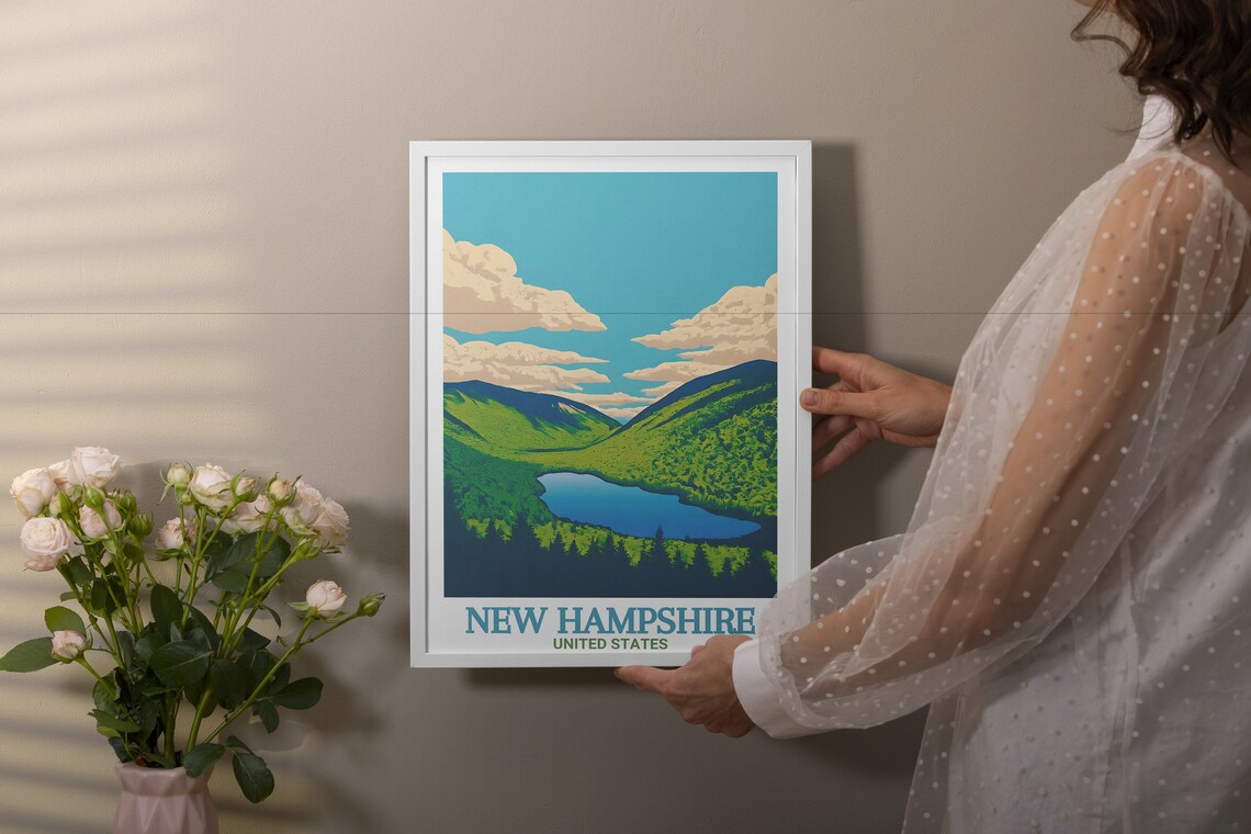 New Hampshire USA Lush Green Mountain Valley Lake Vista Poster - Image 3