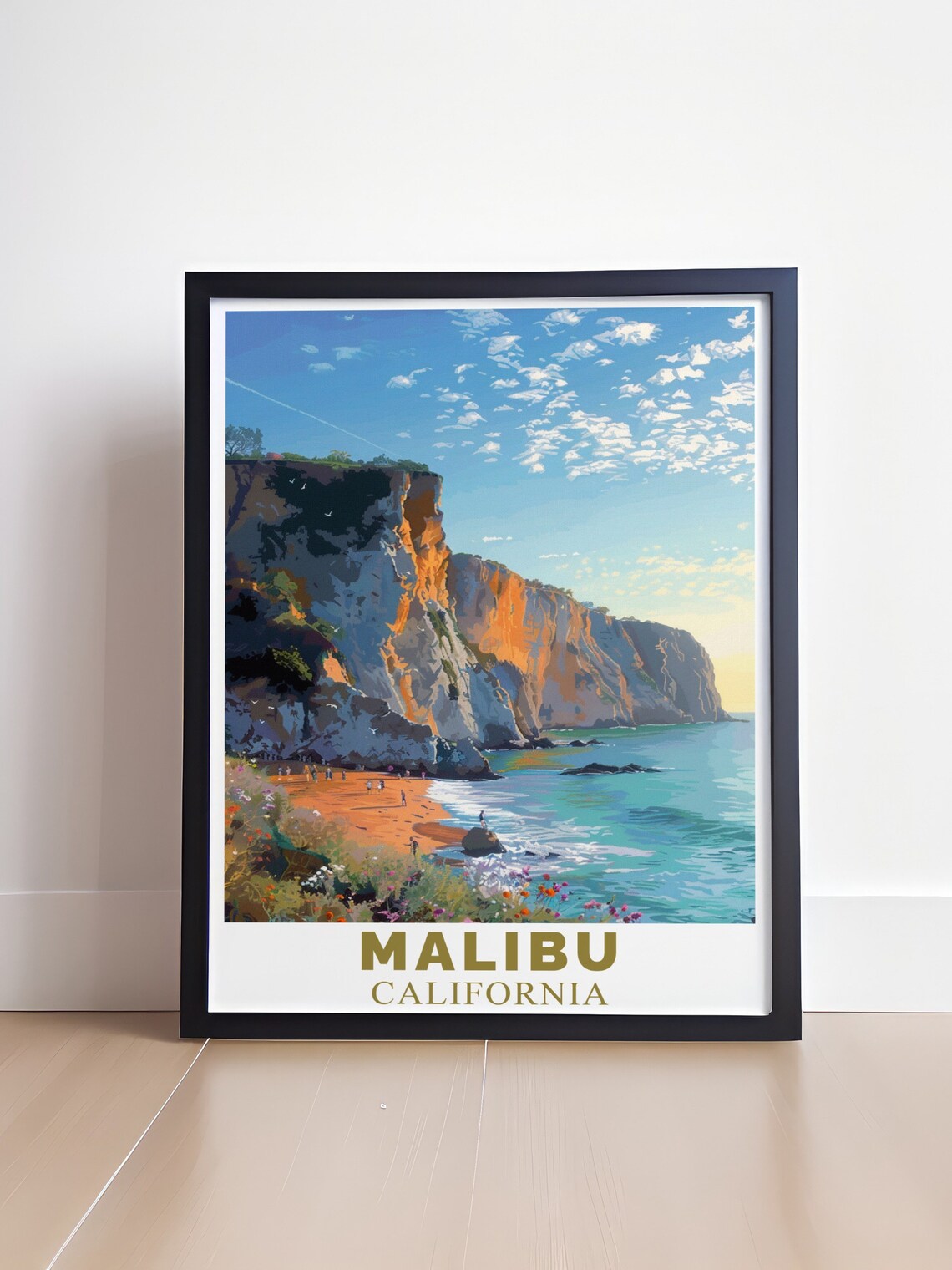 Malibu California Golden Cliffs Above Sandy Beach at Sunset Poster - Image 4