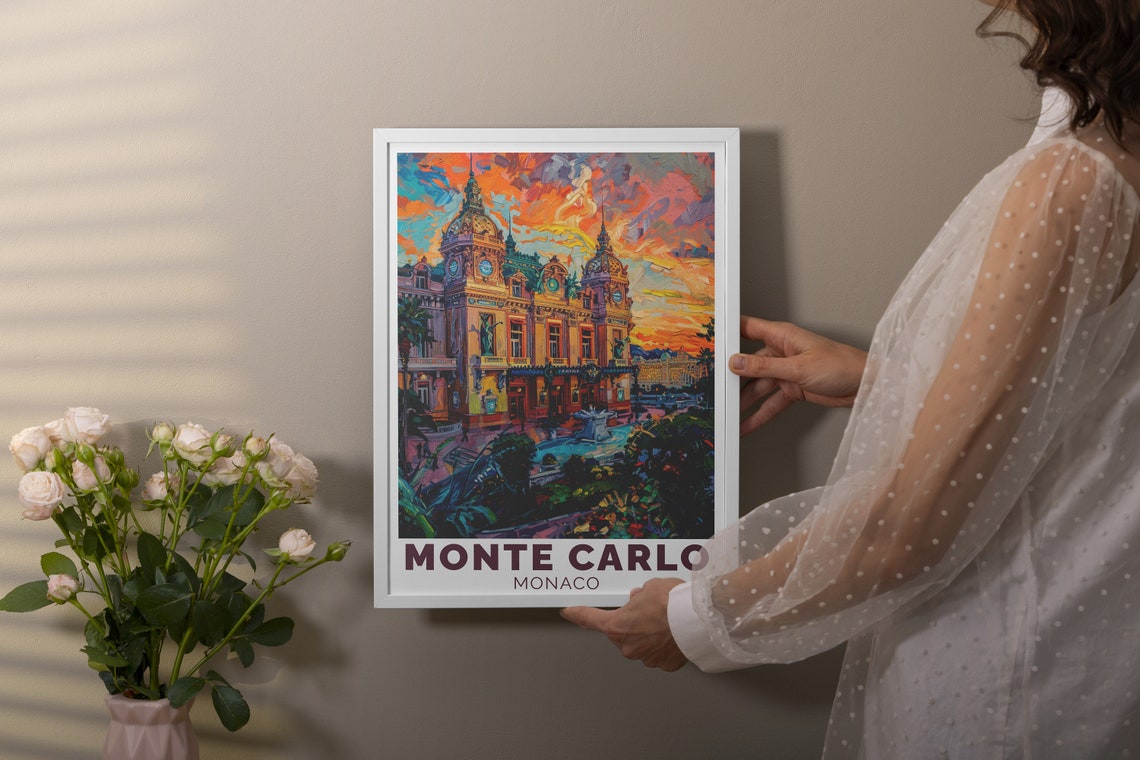 Monte Carlo Casino Sunset Impressionist Glamour Monaco Travel Poster - Image 3