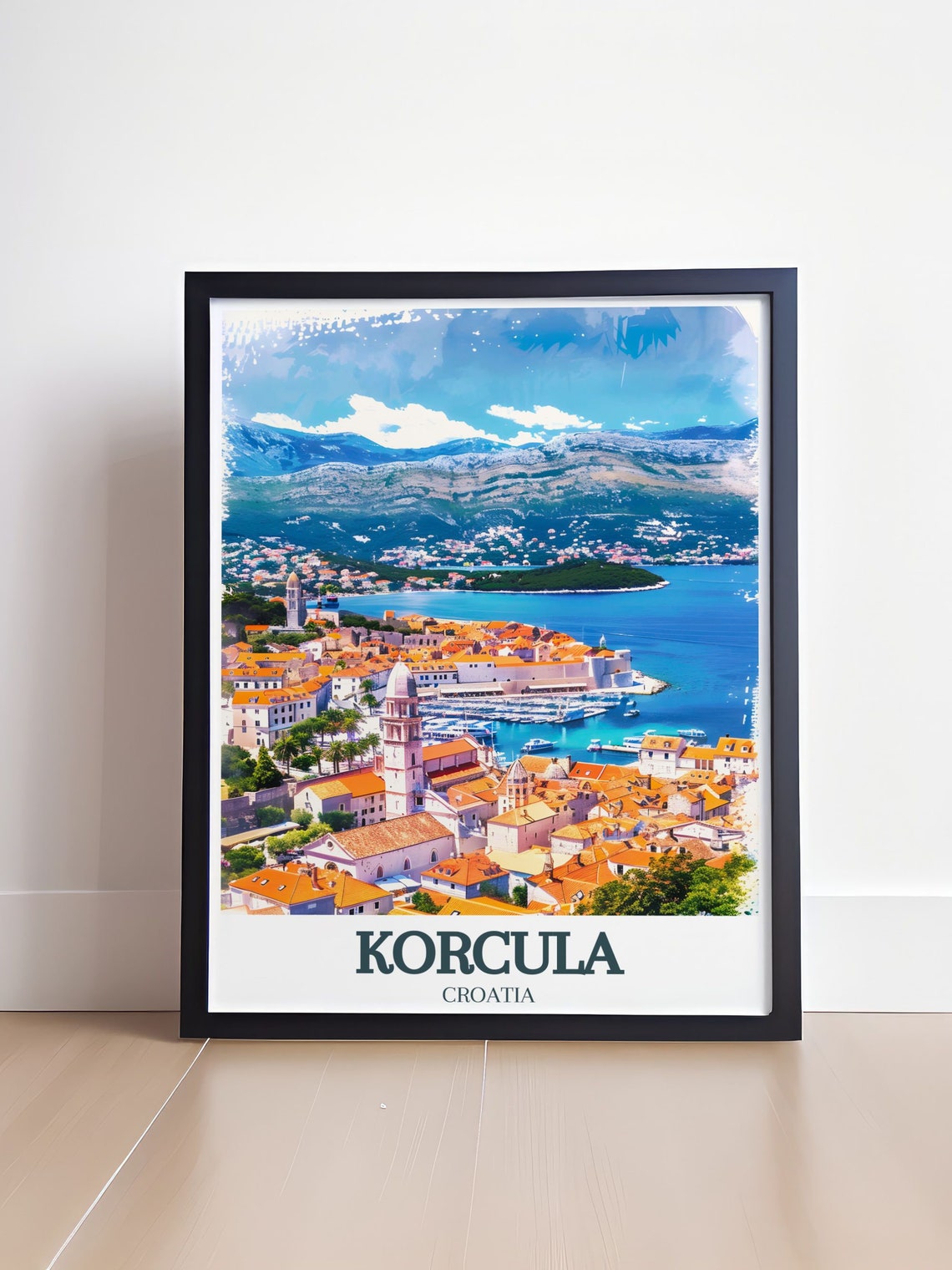 Korcula Croatia Old Town Orange Roofs Adriatic Cathedral View Poster - Image 4