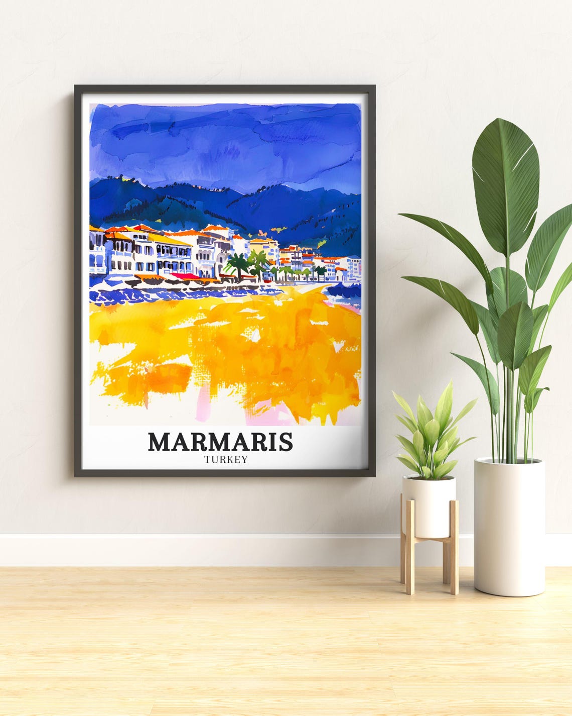 Marmaris Turkey Watercolor Beachfront Town and Golden Shore Poster - Image 4