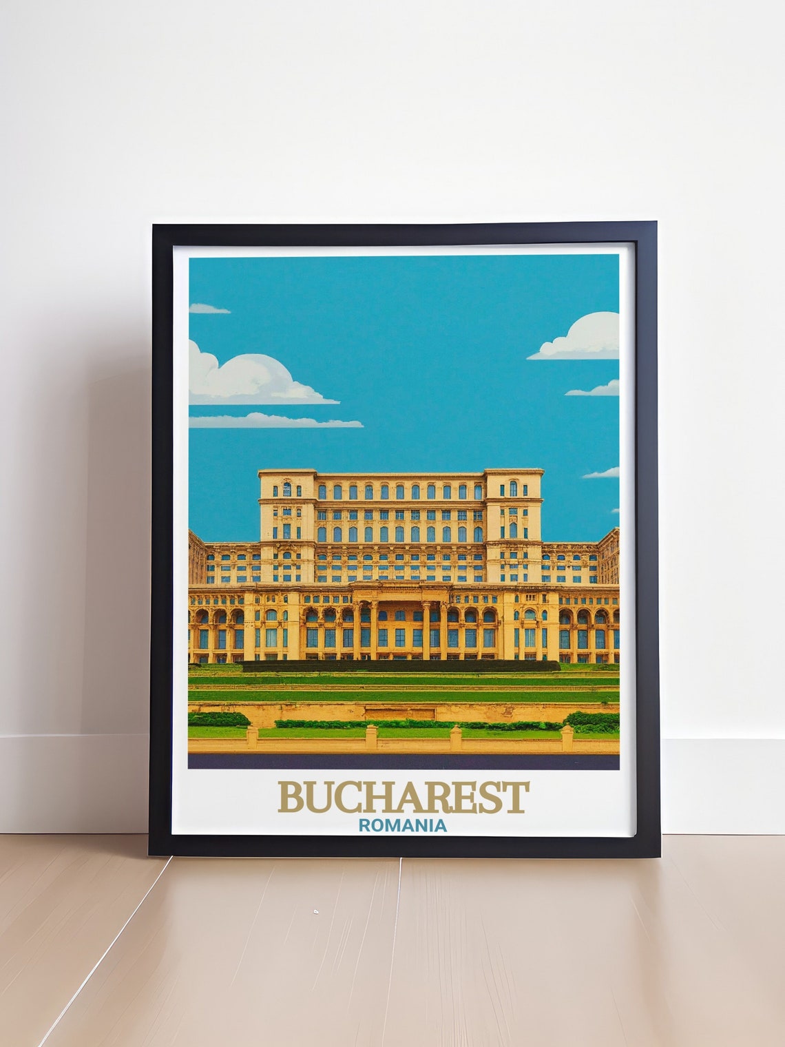 Bucharest Romania Palace of the Parliament Facade Travel Poster - Image 4