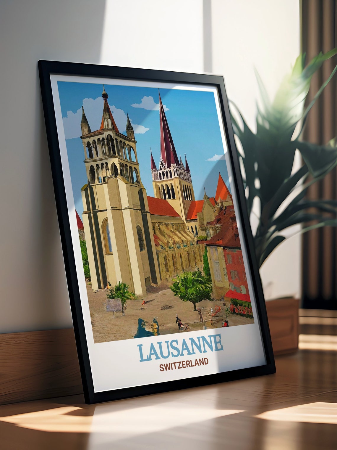 Lausanne Switzerland Cathedral Gothic Twin Spires Plaza Poster - Image 3