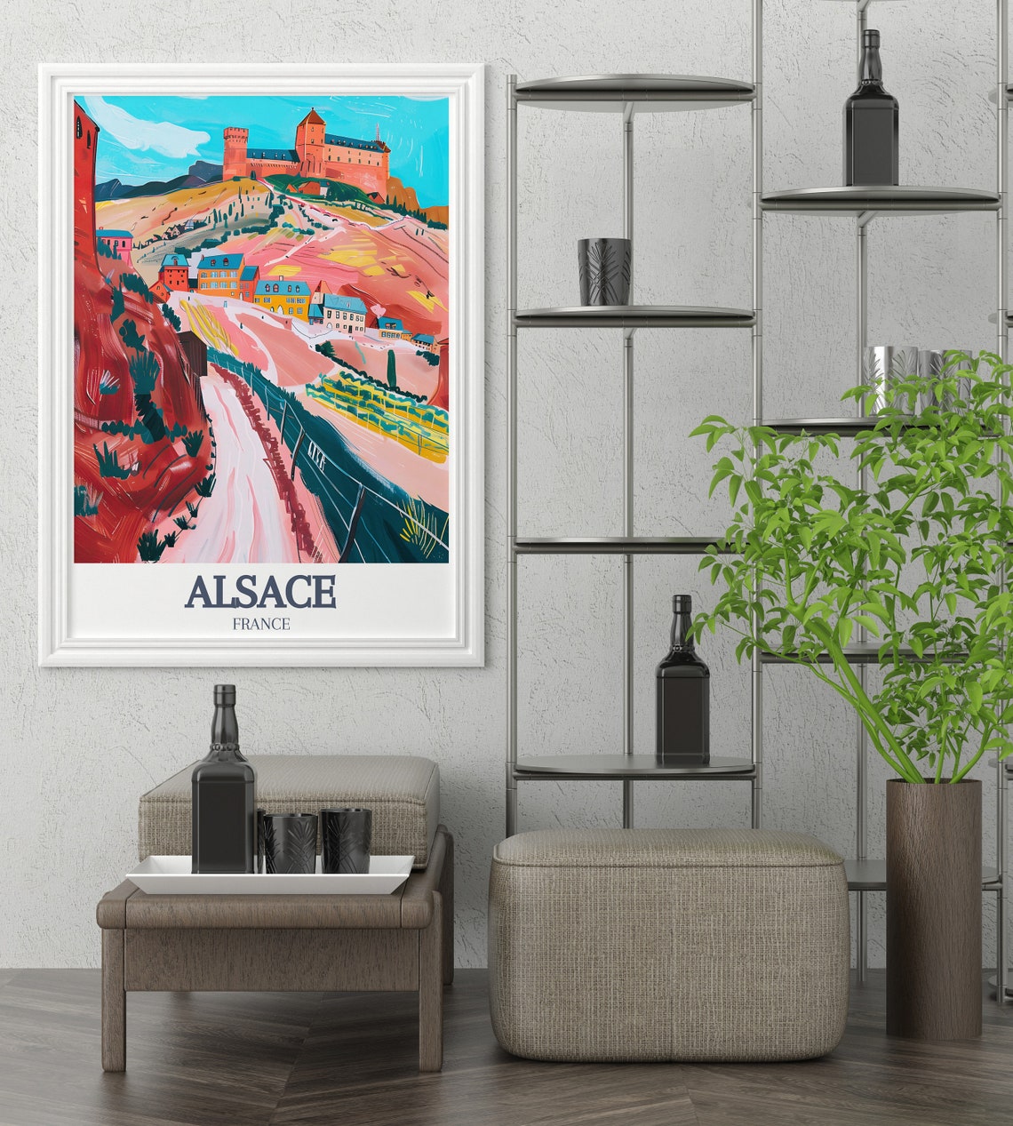 Haut Koenigsbourg Castle Hilltop Village Vineyards Travel Art Poster - Image 2