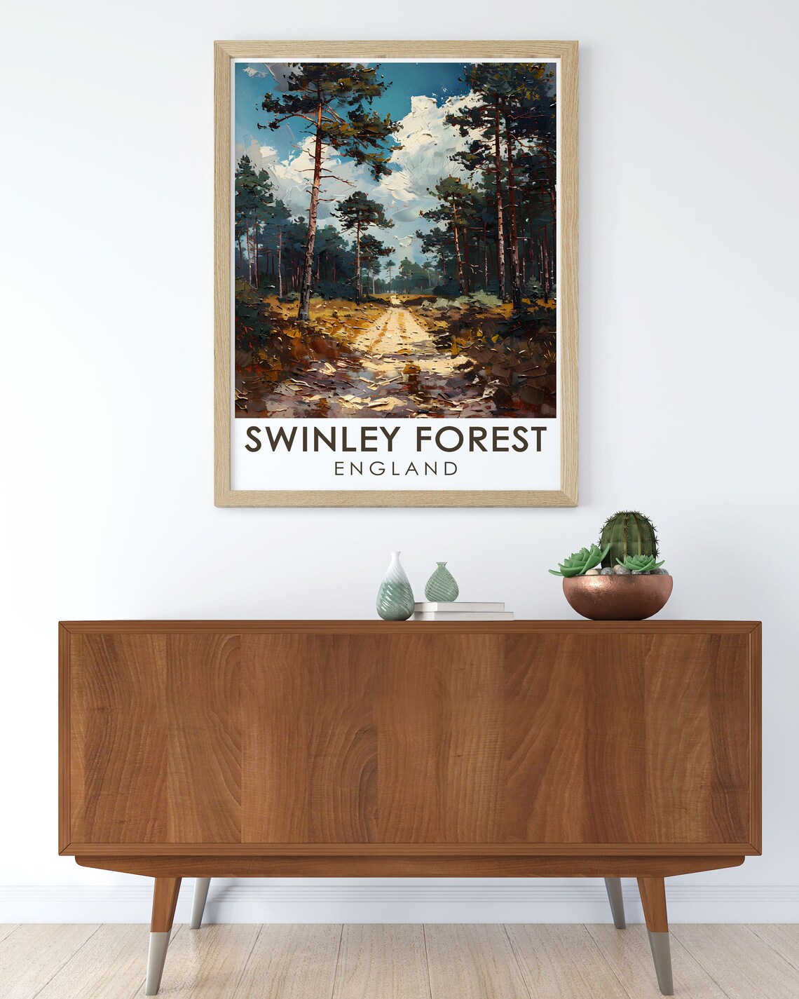 Swinley Forest England Tall Pine Trail Impasto Art Travel Poster - Image 2