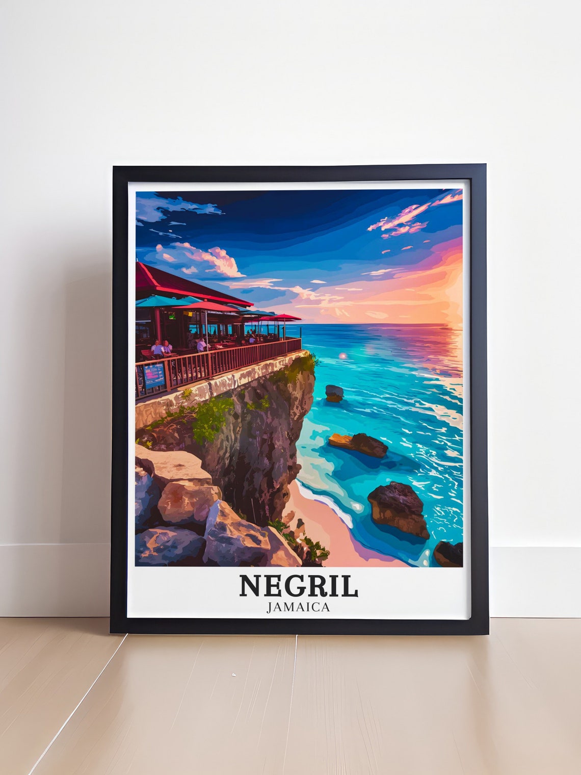 Negril Ricks Cafe Cliff Sunset Jamaica Caribbean Travel Poster - Image 4