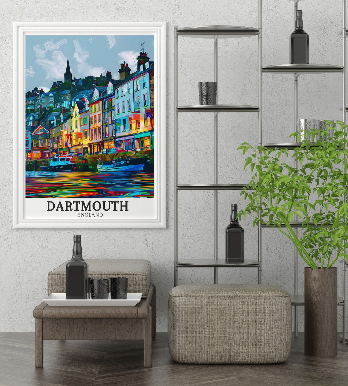 Dartmouth England Colorful Waterfront Buildings Reflection Poster - Image 3