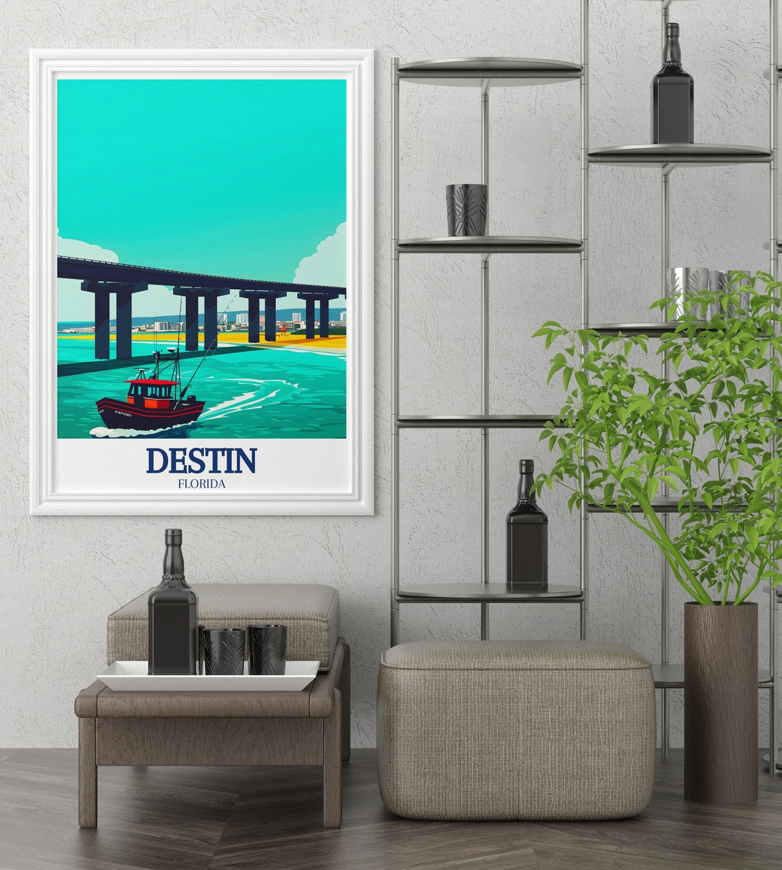 Destin Florida Fishing Boat Racing Under Harbor Bridge Poster - Image 3
