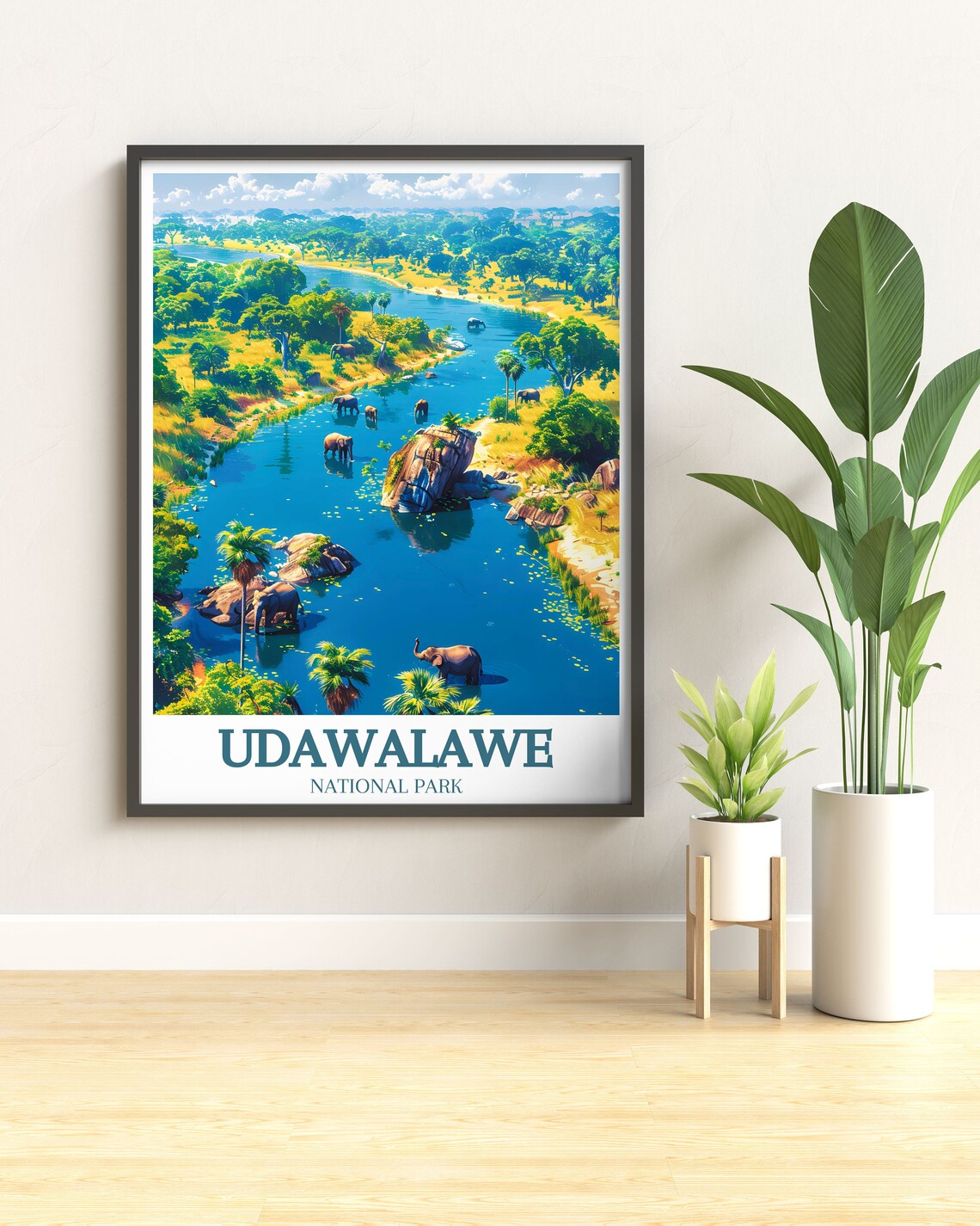 Udawalawe National Park Sri Lanka Elephants River Travel Poster - Image 3