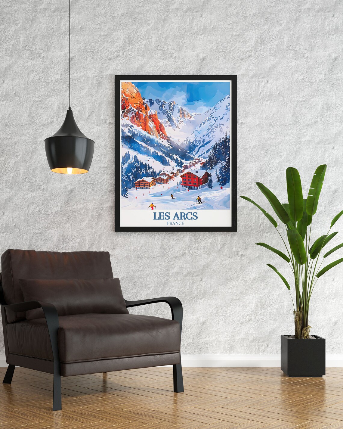 Les Arcs France Ski Resort Valley With Red Chalets Snow Travel Poster - Image 3
