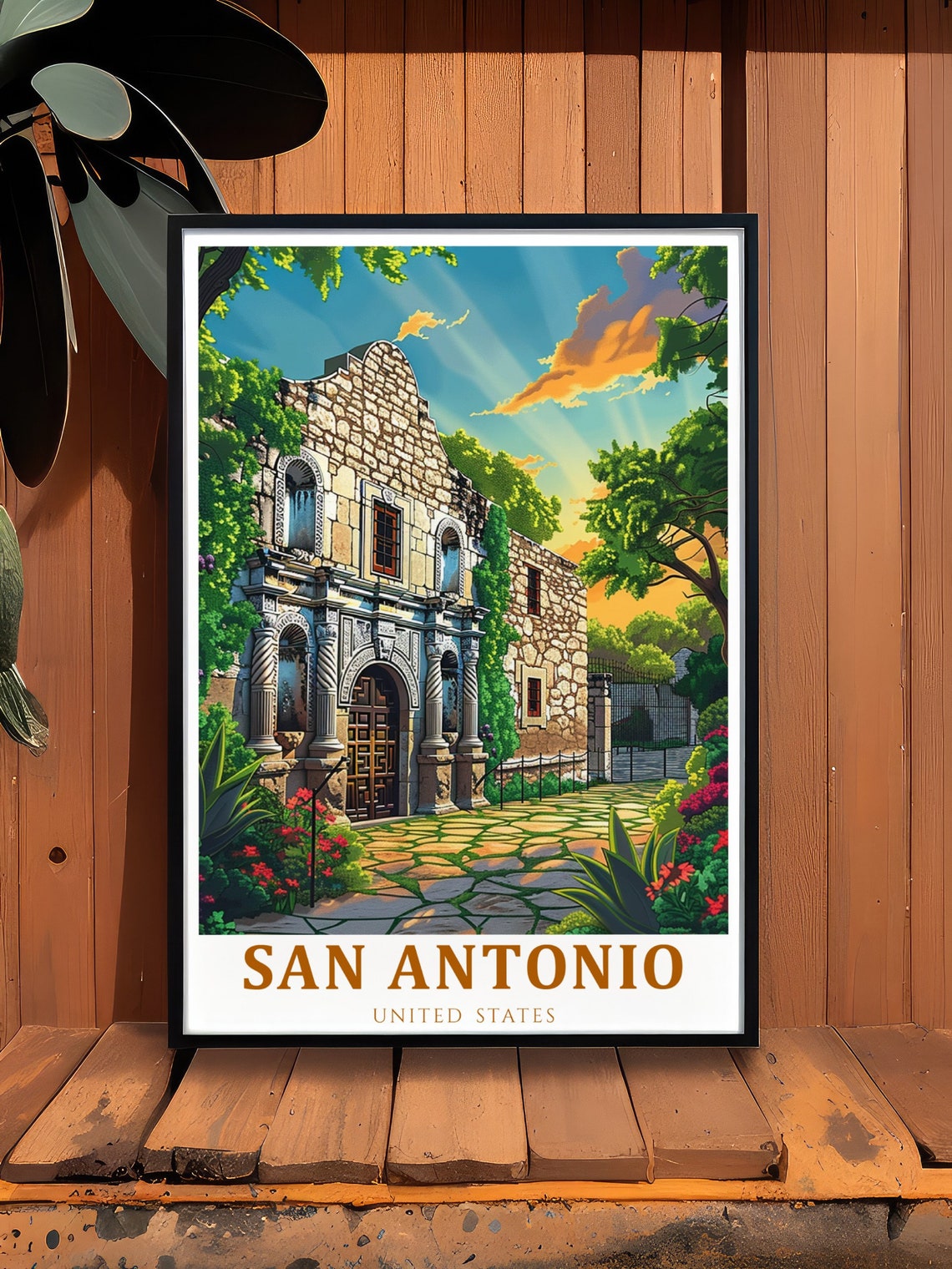 San Antonio United States The Alamo Mission Garden Historic Art Poster - Image 3