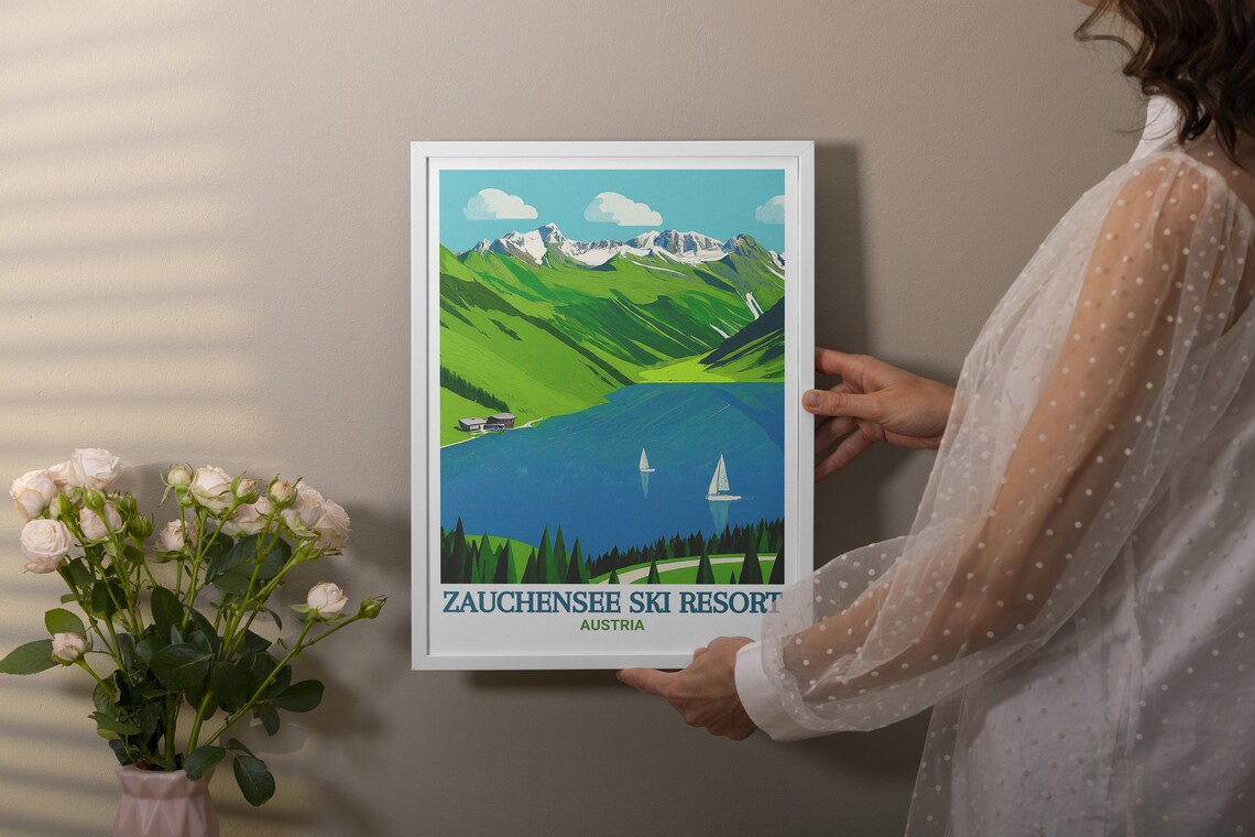 Zauchensee Ski Resort Austria Summer Lake Sailboats Mountain Poster - Image 3