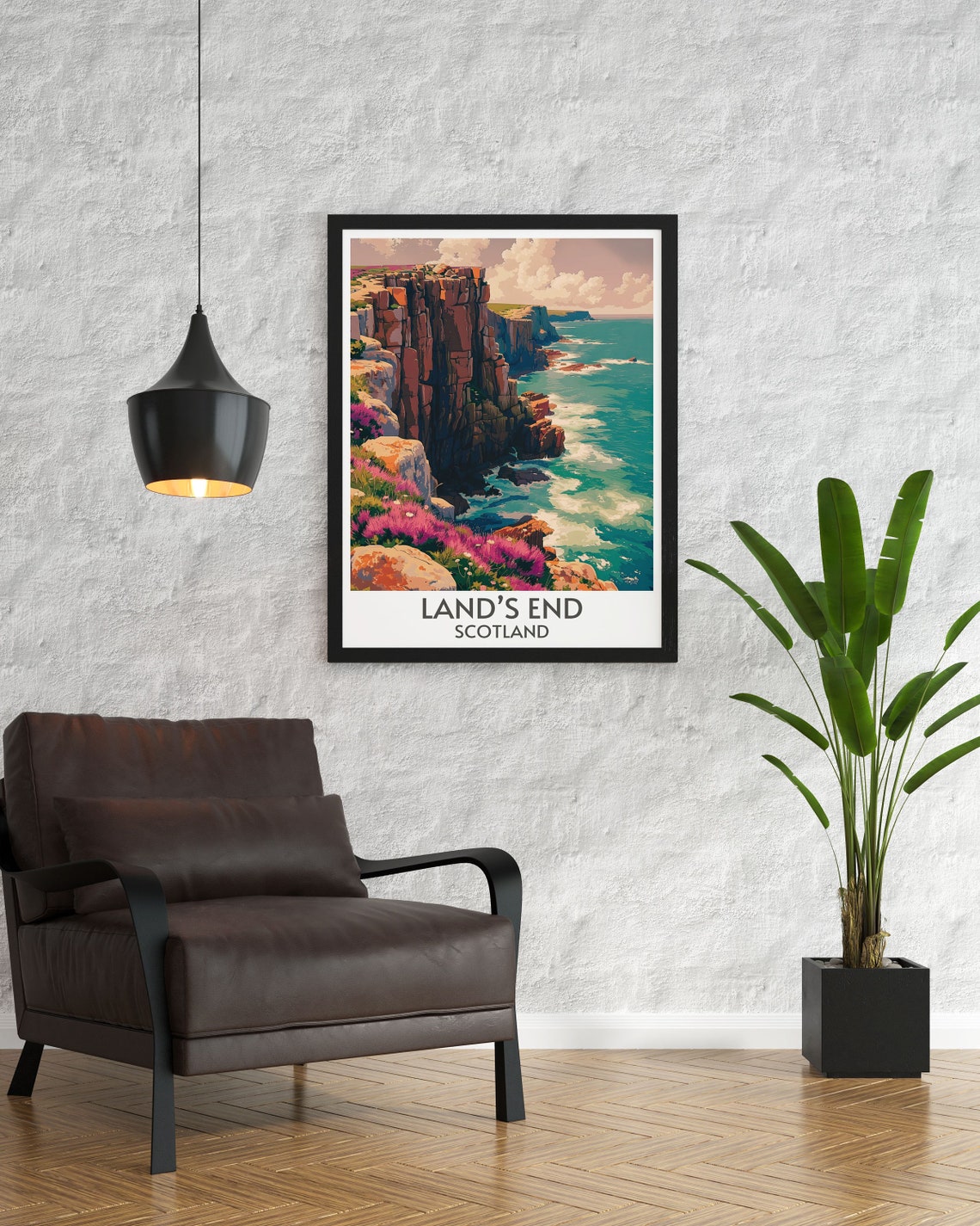Land's End Scotland Rugged Cliffs Pink Heather Coastline Poster - Image 2