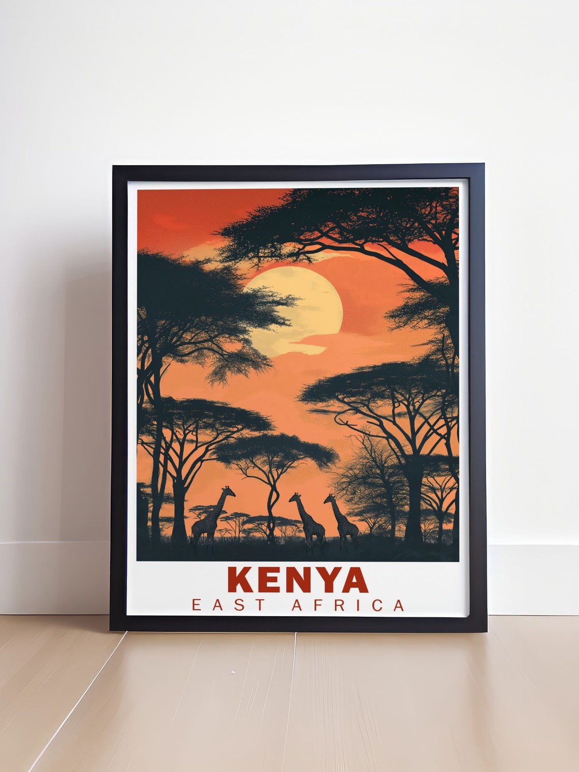 Kenya East Africa Giraffes Under An Orange Safari Sunset Poster - Image 4