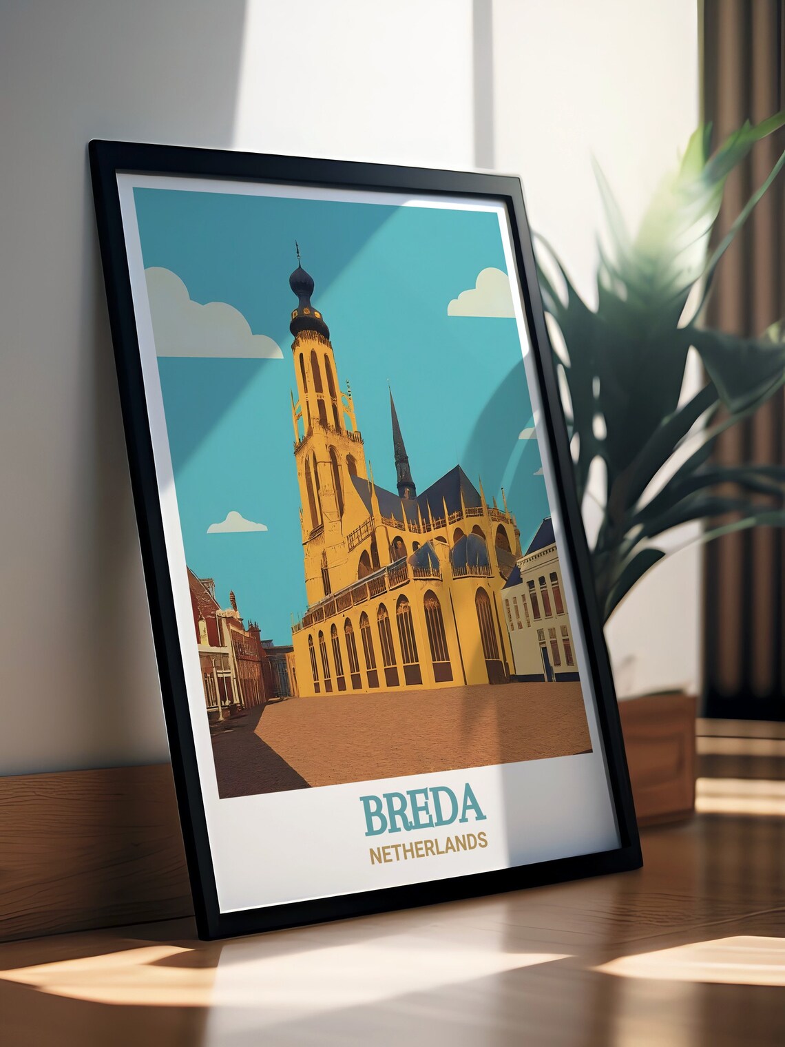Breda Netherlands Grote Kerk Golden Church Tower Minimal Poster - Image 2