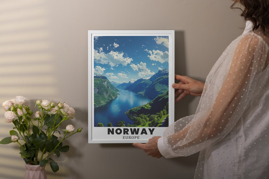 Stunning Geirangerfjord Norway Fjord Scenic Travel Poster Europe Art - Image 2