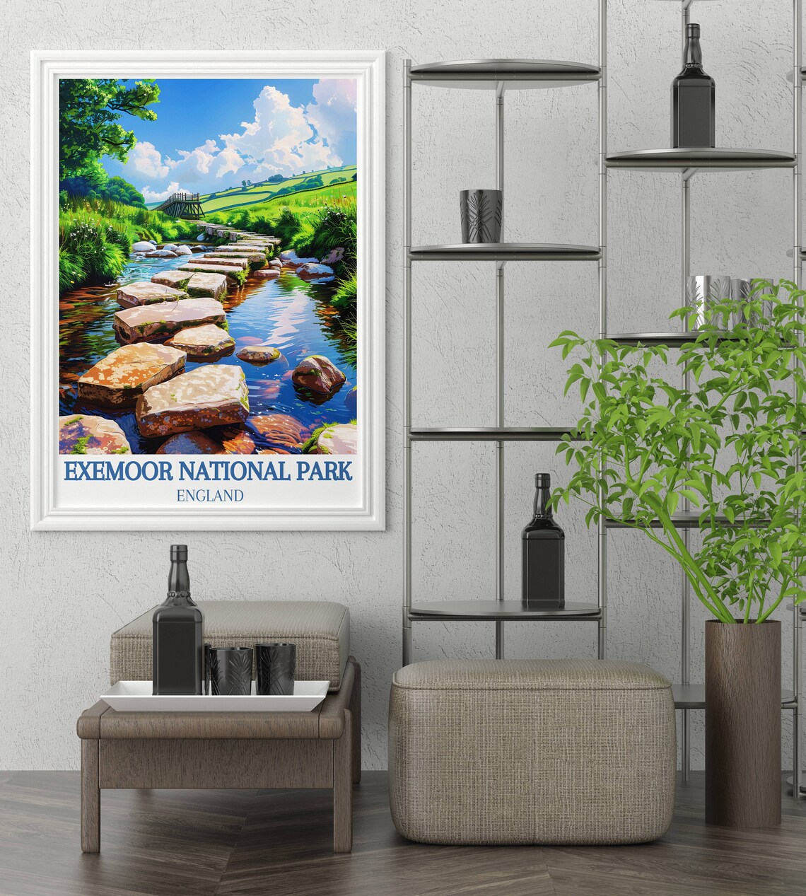 Exmoor National Park Stepping Stones Over a Woodland Stream Poster - Image 3