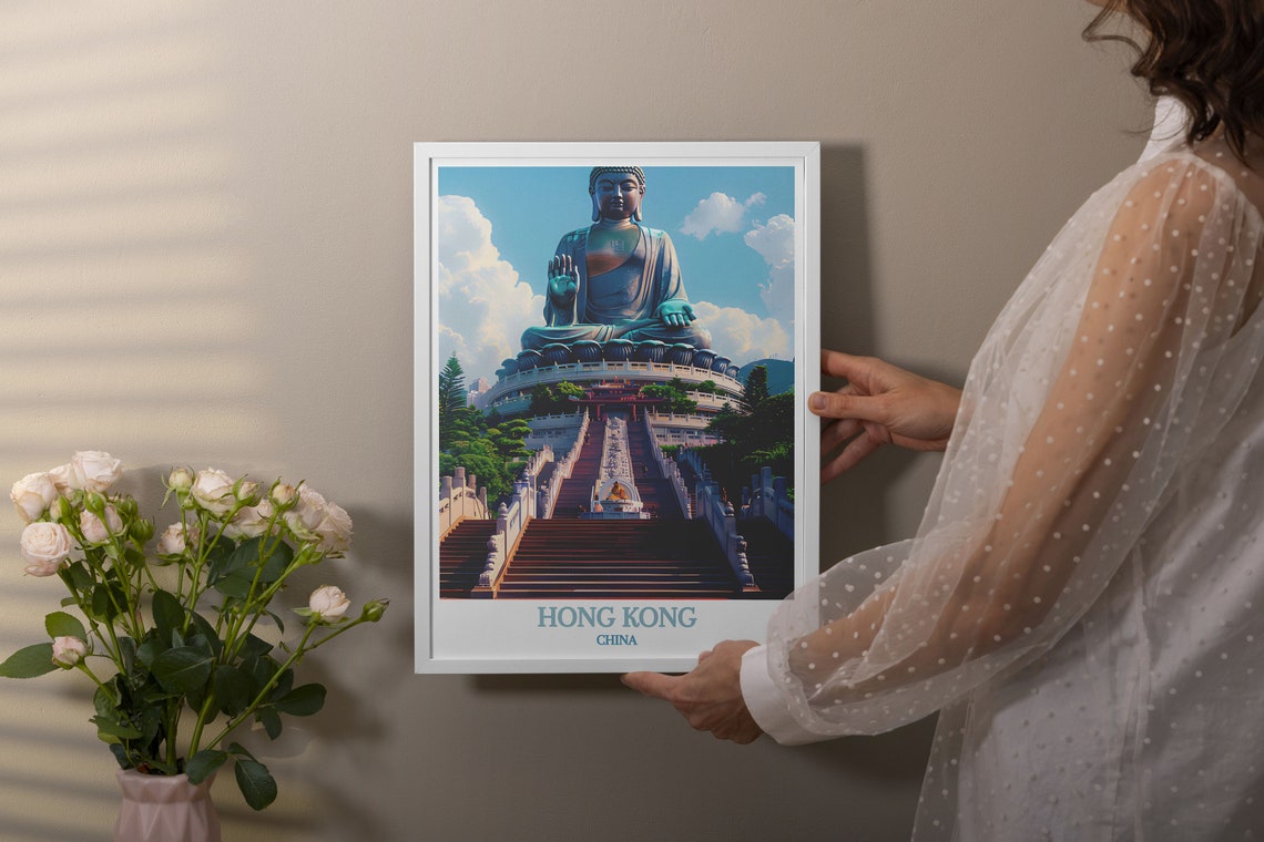 Tian Tan Buddha Hong Kong Big Buddha Stone Steps Travel Poster - Image 2