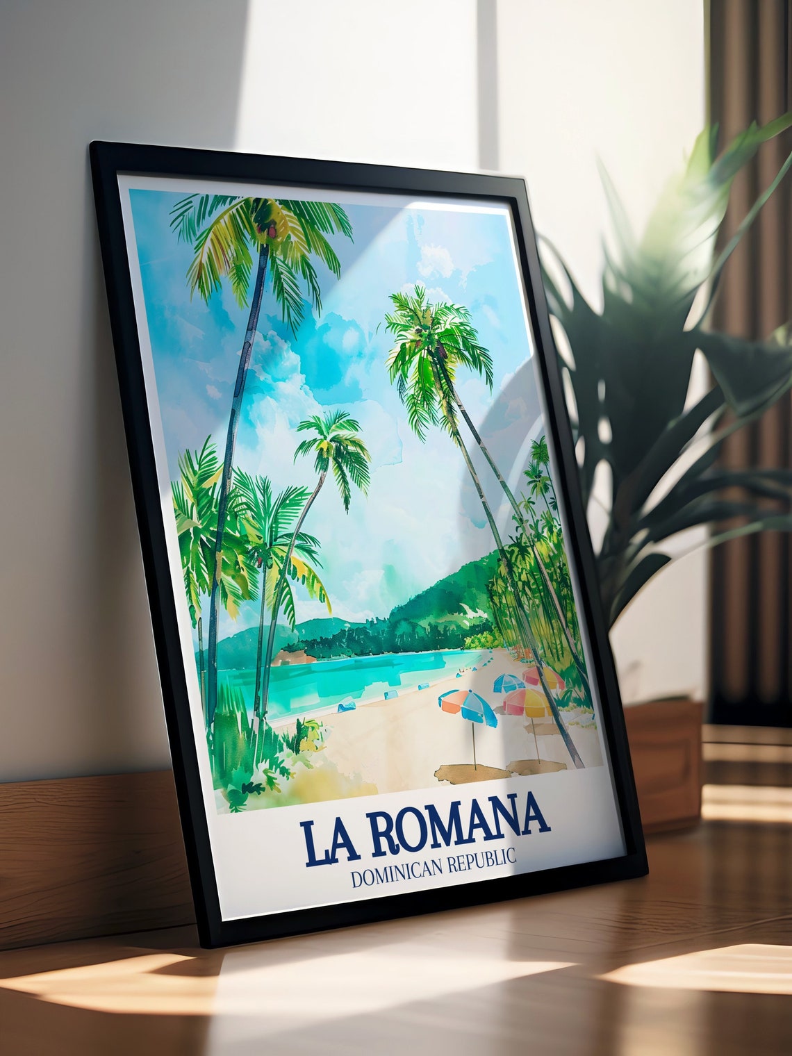 La Romana Dominican Republic Leaning Palms Beach Scene Poster - Image 3