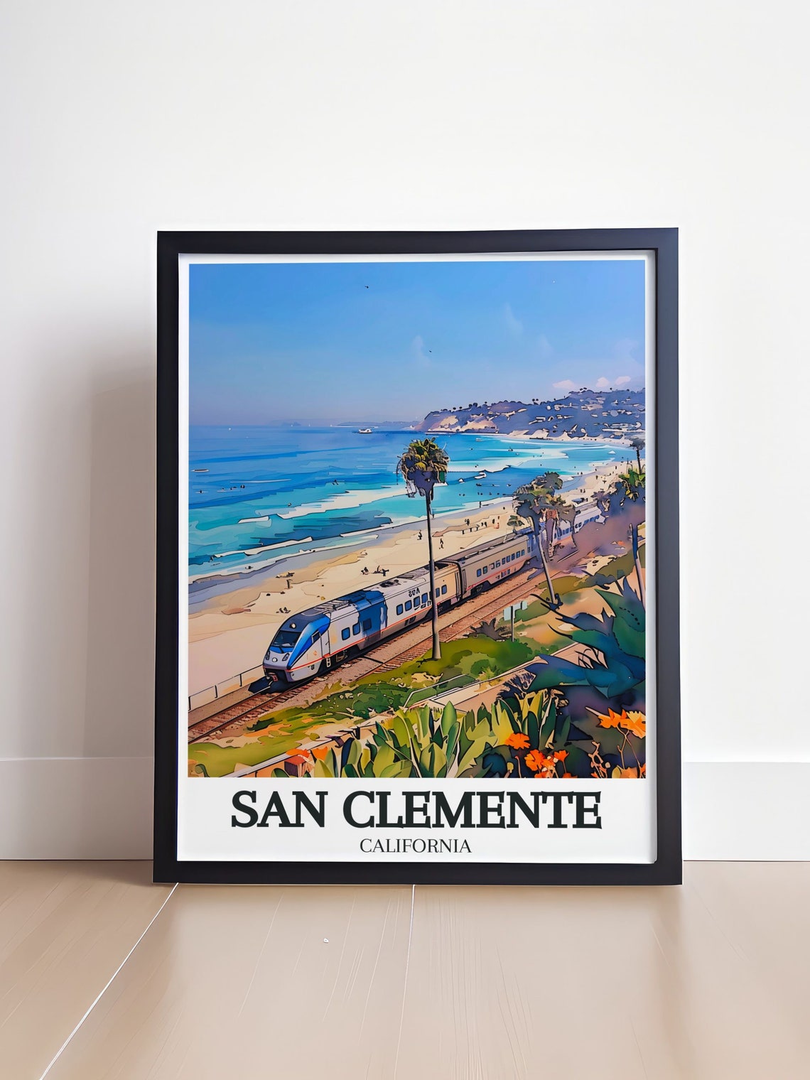 San Clemente California Coastal Train Palm Trees Travel Poster - Image 4