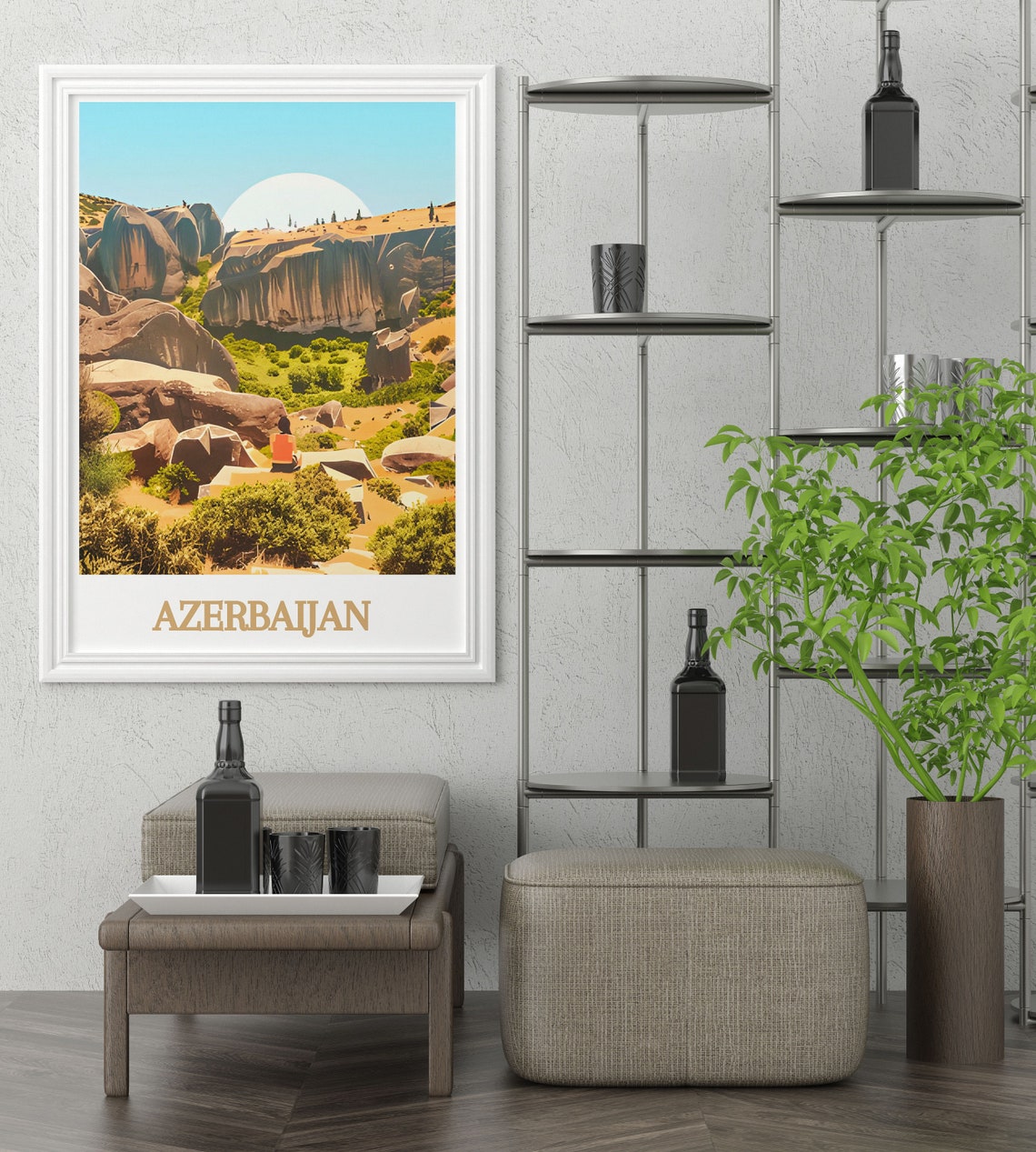 Azerbaijan Gobustan Ancient Rock Formations Under Bright Sun Poster - Image 3