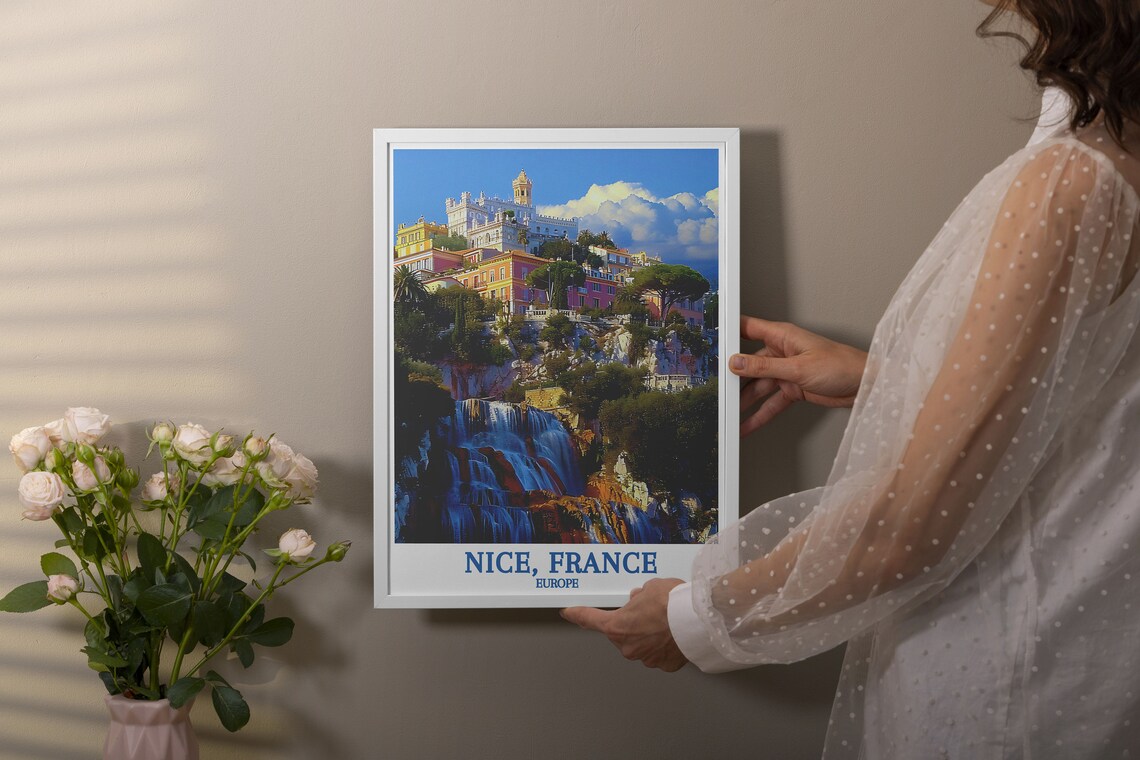 Nice France Cascading Waterfall Charming Old Town Riviera Poster - Image 2