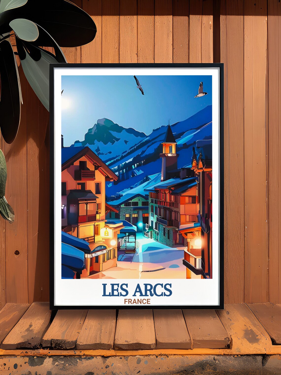 Les Arcs France Moonlit Village Mountain Night Scene Travel Poster - Image 3