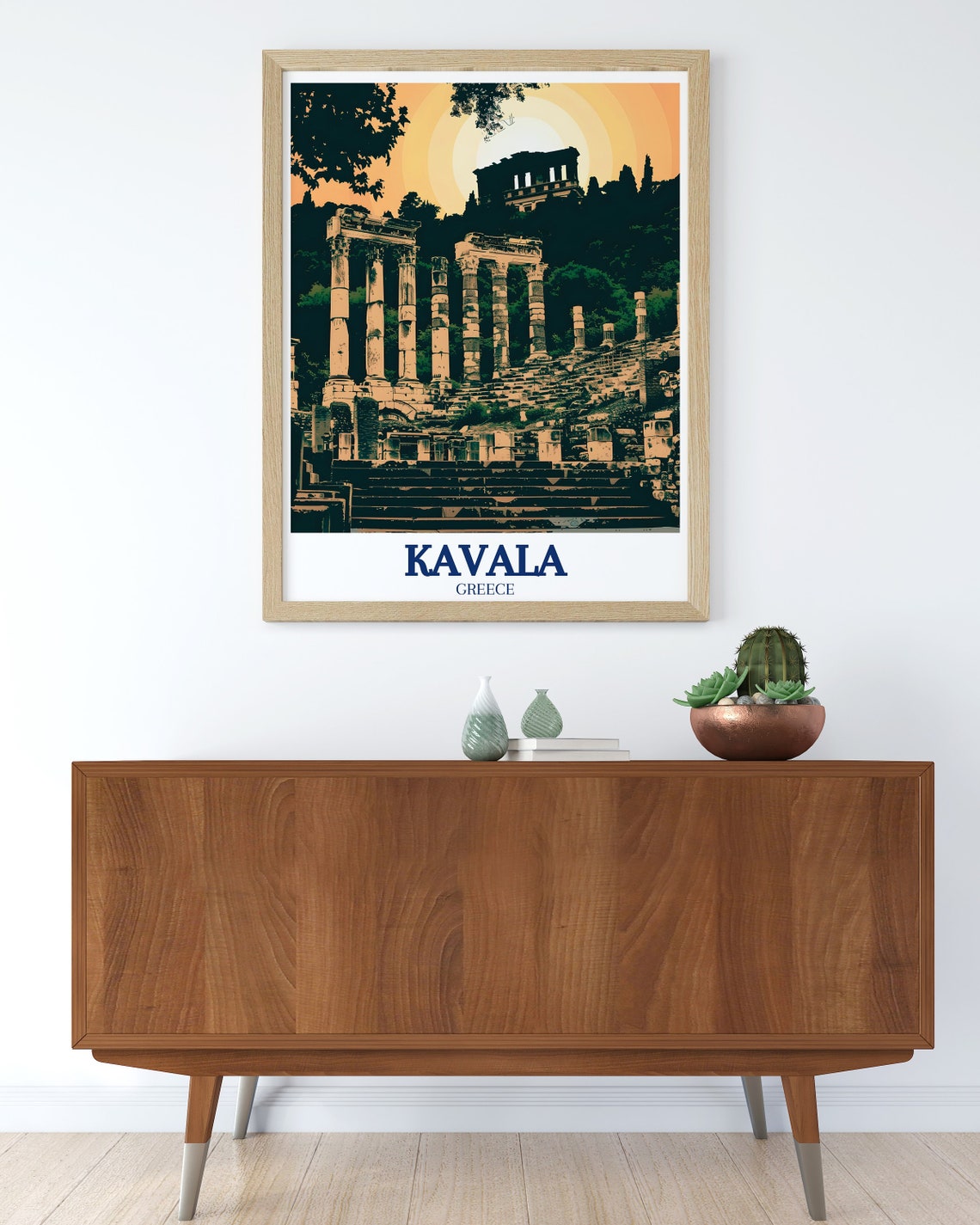 Kavala Greece Ancient Roman Ruins Golden Sunset Travel Poster - Image 3