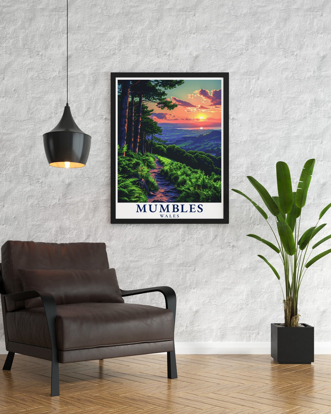 Mumbles Wales Forest Trail Sunset Valley View Travel Art Poster - Image 3