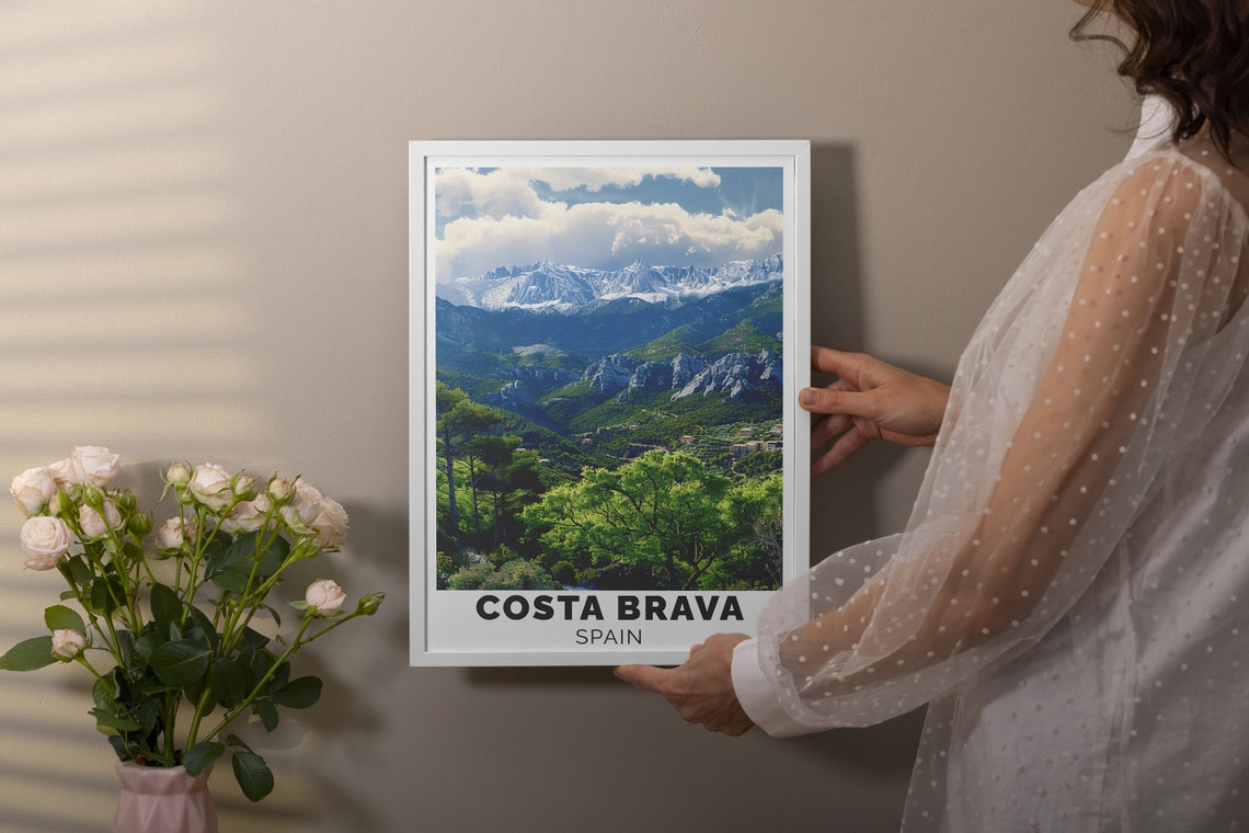 Costa Brava Snowcapped Mountain Ridge Above Green Valley Poster - Image 2