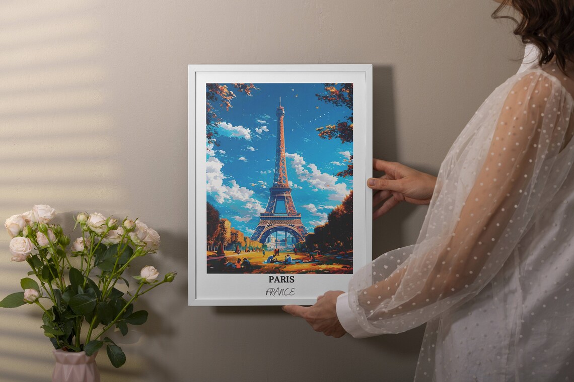 Eiffel Tower Autumn Park Picnic Blue Sky Paris France Travel Poster - Image 4