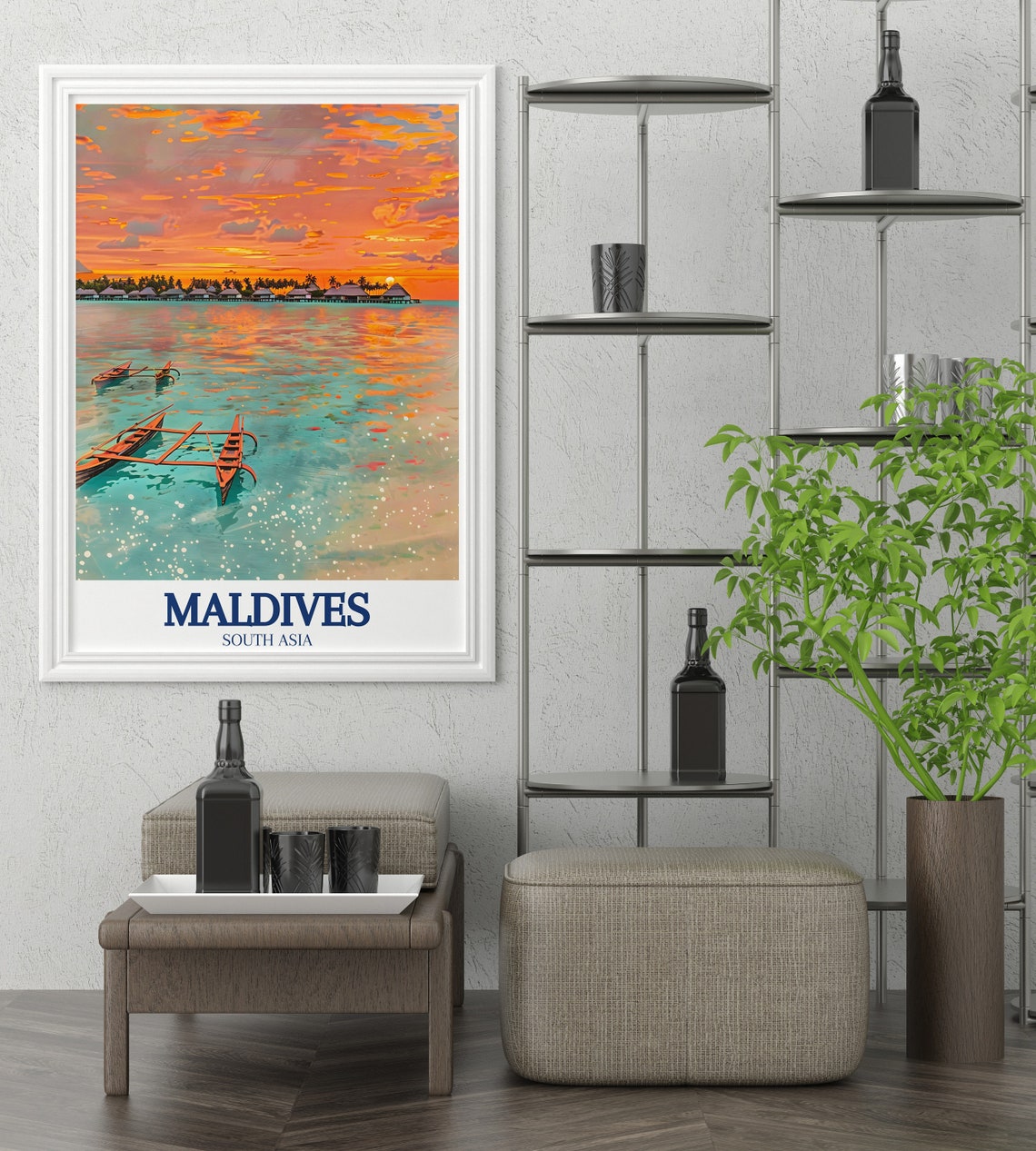 Maldives Resort Overwater Villas Sunset Lagoon Travel Poster - Image 2