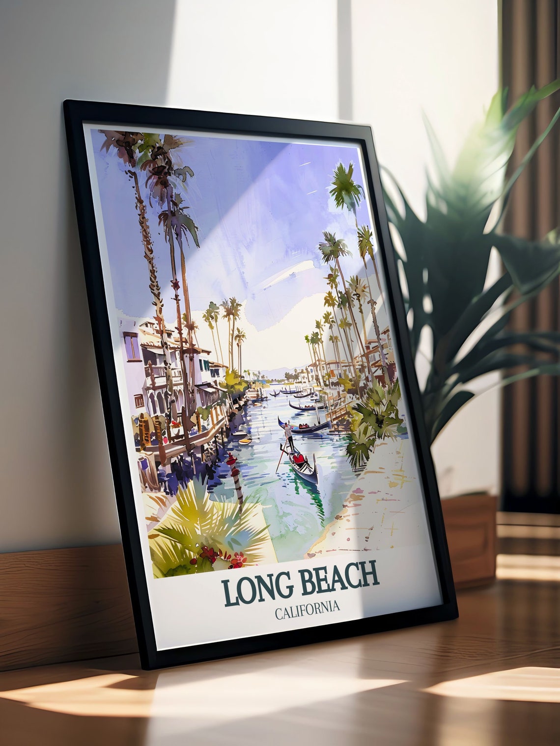 Long Beach Naples Island Canals Gondola Palms Watercolor Poster - Image 2