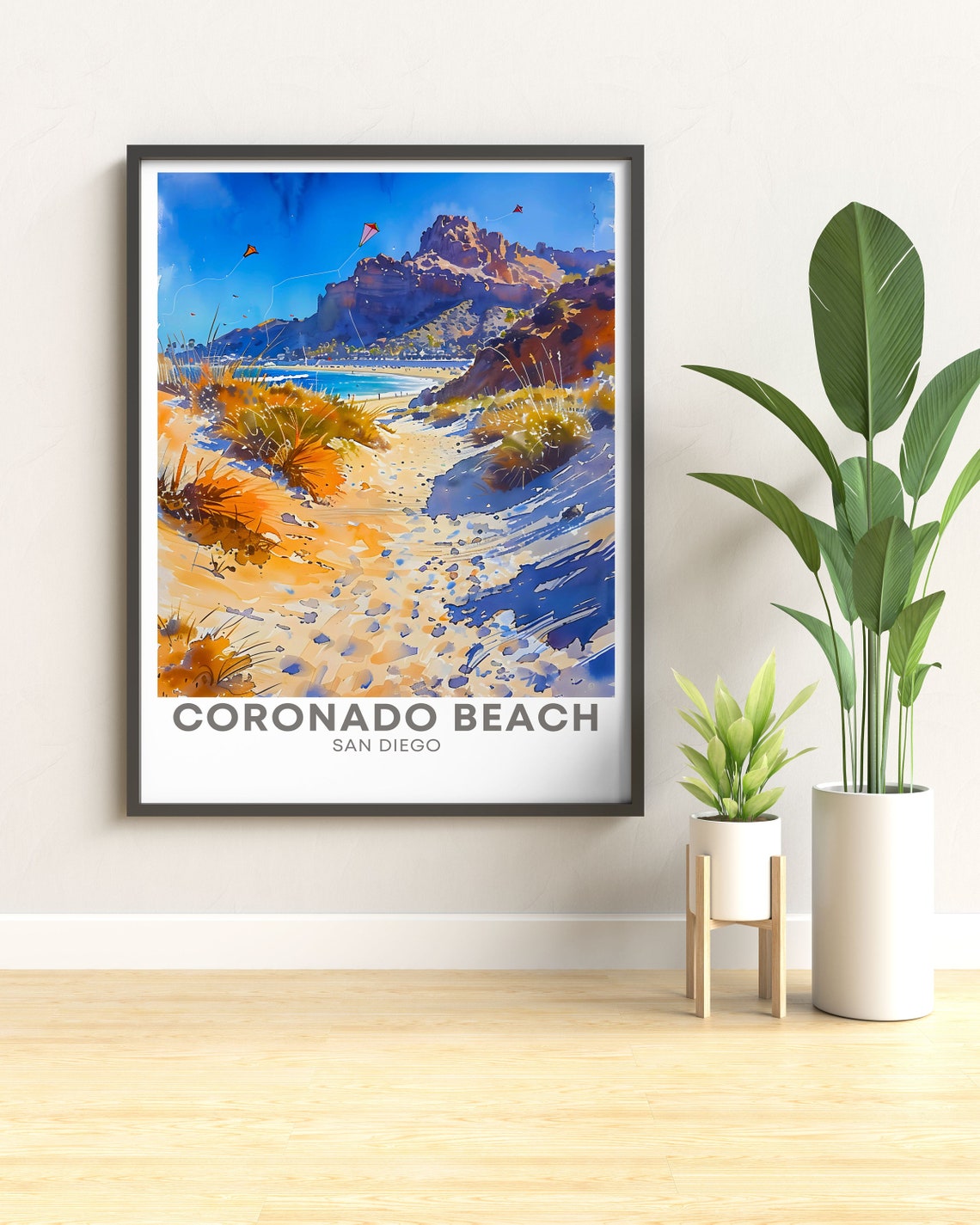 Coronado Beach San Diego Sand Dunes Path Watercolor Travel Poster - Image 3