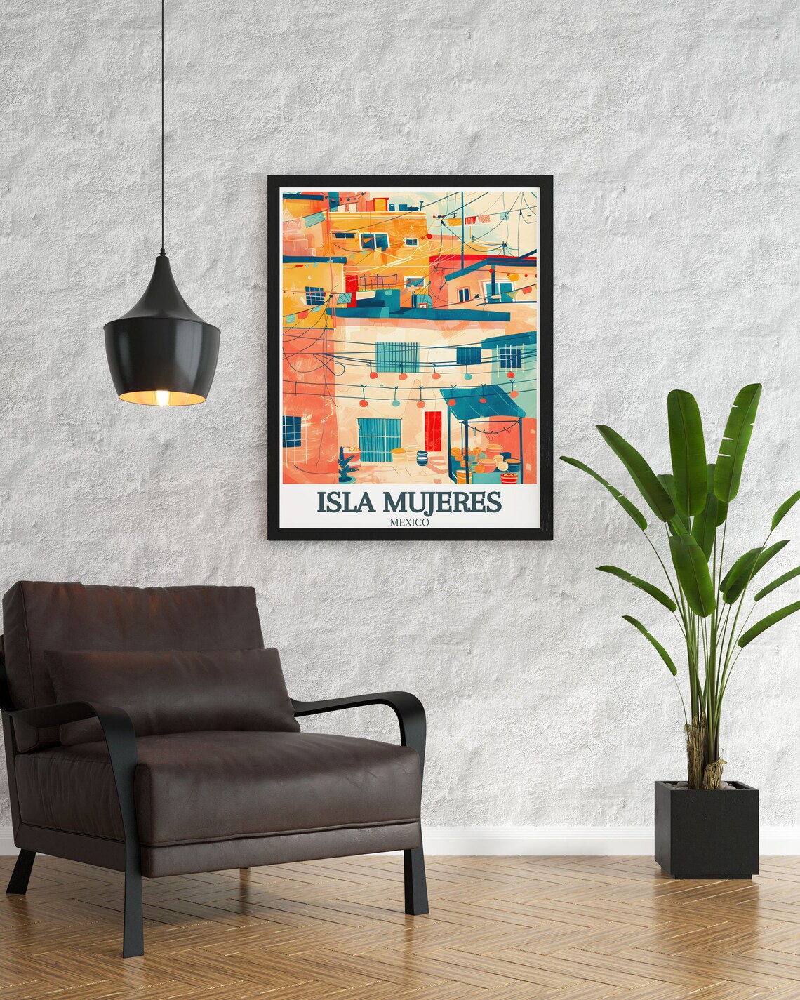 Isla Mujeres Colorful Market Street Under Festive Lights Travel Poster - Image 3