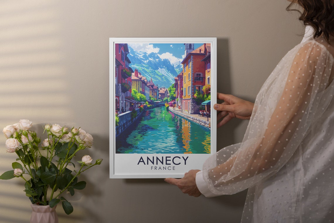 Annecy Print Old Town Home Decor Annecy France Antique Decor France Travel Posters France Travel Art Lake Annecy Wall Art - Image 3