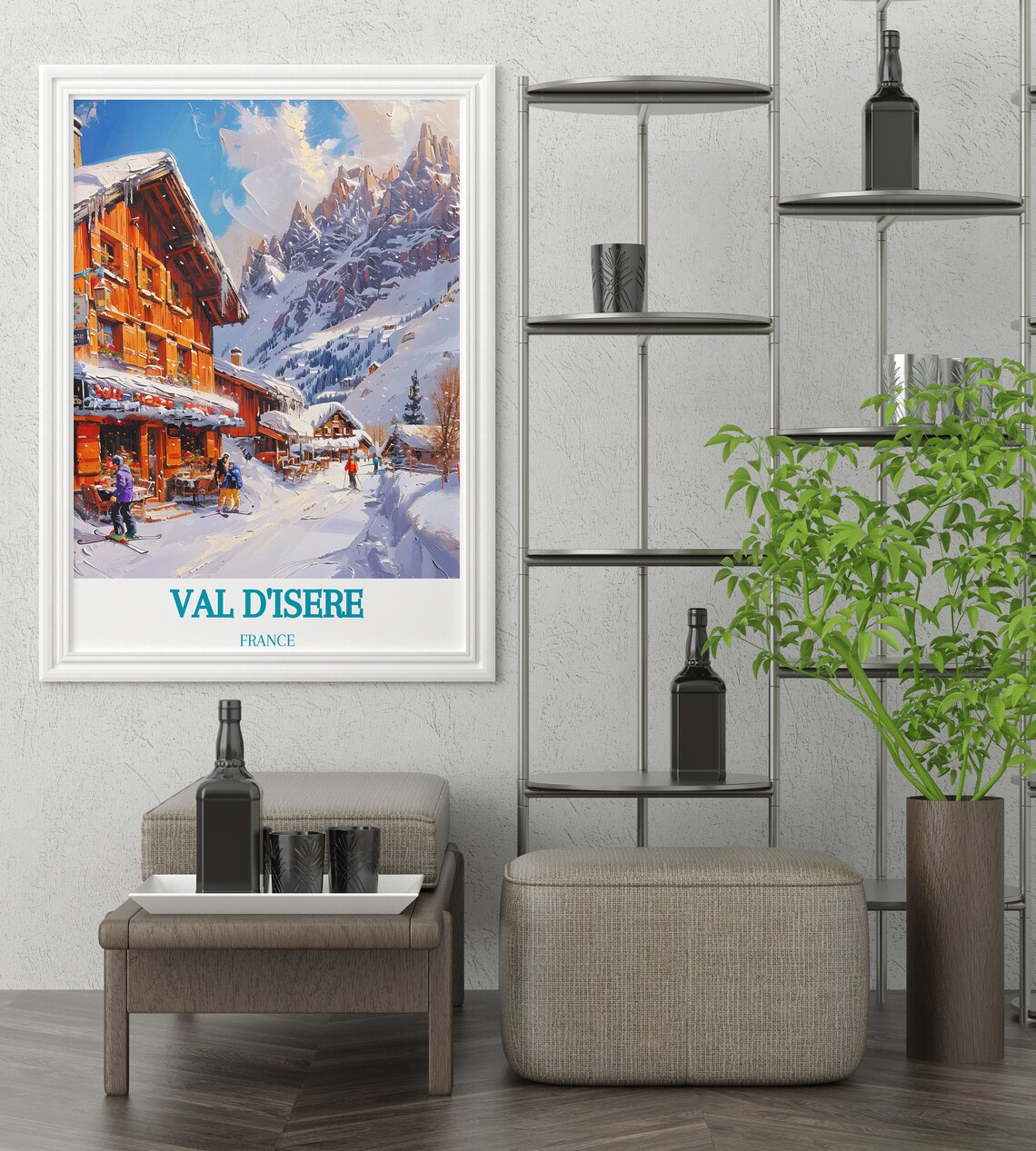 Val d'Isere Alpine Chalet Skiers Village French Alps Winter Poster - Image 2